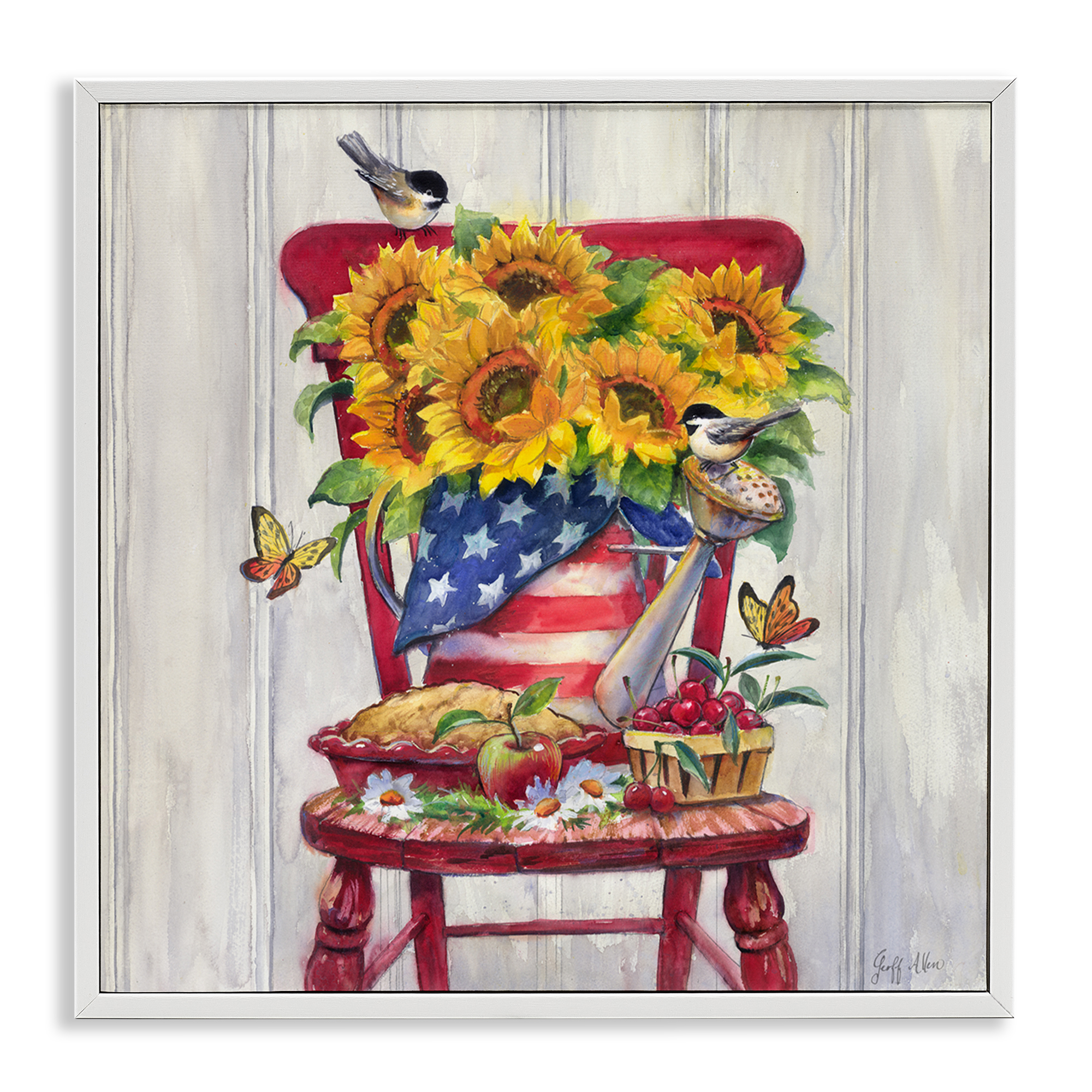 Stupell Industries Patriot Porch Still Life Patriotic Painting White Framed Art Print Wall Art, 17 x 17