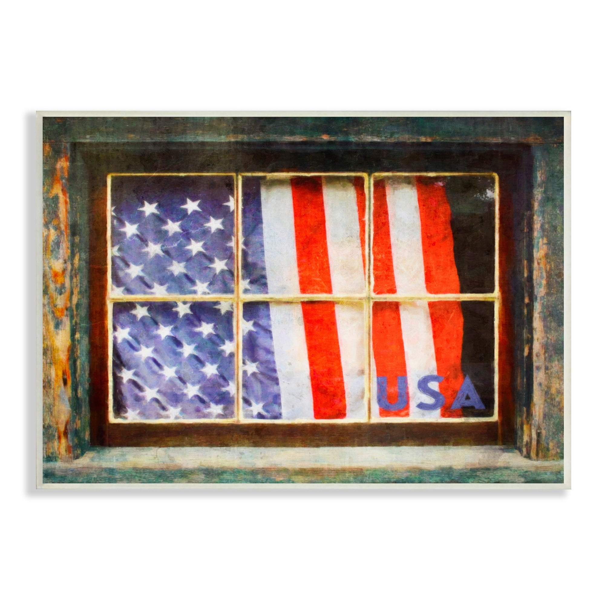 Stupell Industries Patriotic American Flag Rustic Window Festive Home Painting Unframed Art Print Wall Art, Design by Graffitee Studios
