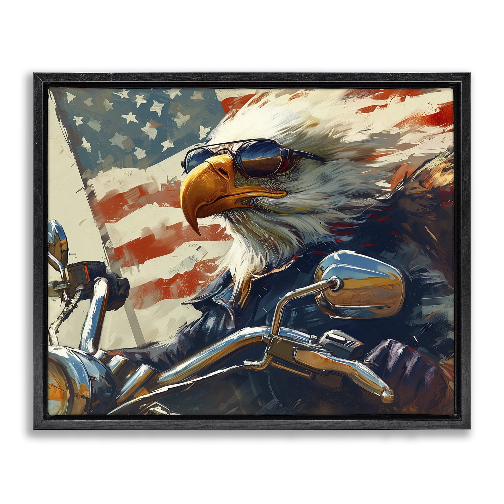 Stupell Industries Patriotic Bald Eagle Animals & Insects Painting Black Floater Framed Canvas Art Print Wall Art, 31 x 25