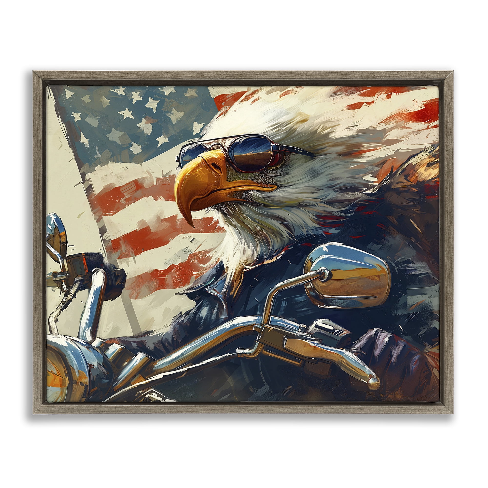 Stupell Industries Patriotic Bald Eagle Animals & Insects Painting Brown Floater Framed Canvas Art Print Wall Art, 21 x 17