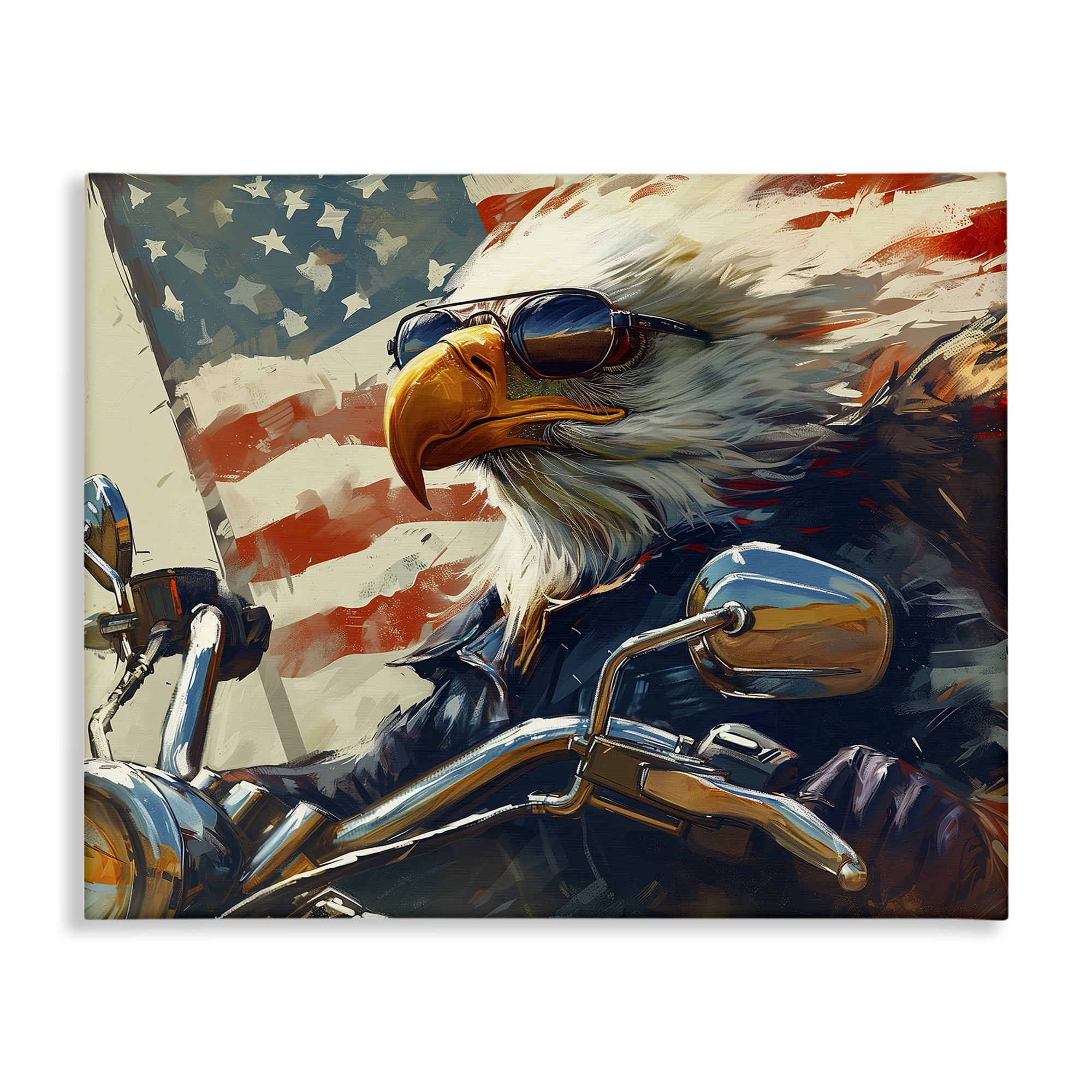 Patriotic Bald Eagle on Motorcycle Canvas Wall Art, 20 x 16