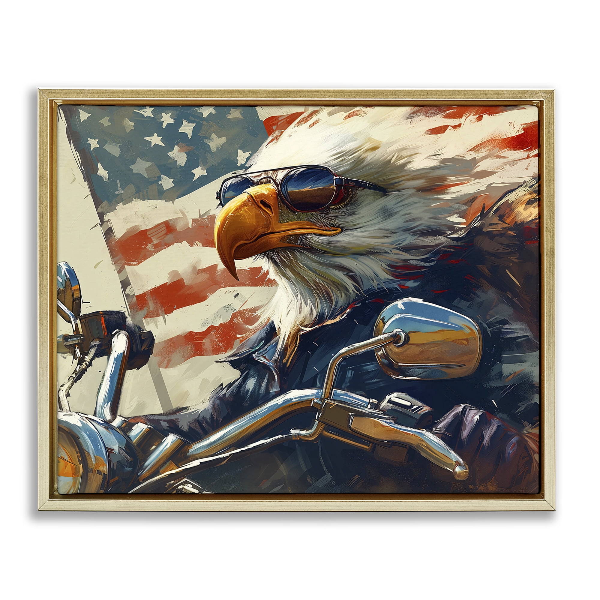 Stupell Industries Patriotic Bald Eagle Animals & Insects Painting Gold Floater Framed Canvas Art Print Wall Art, 21 x 17