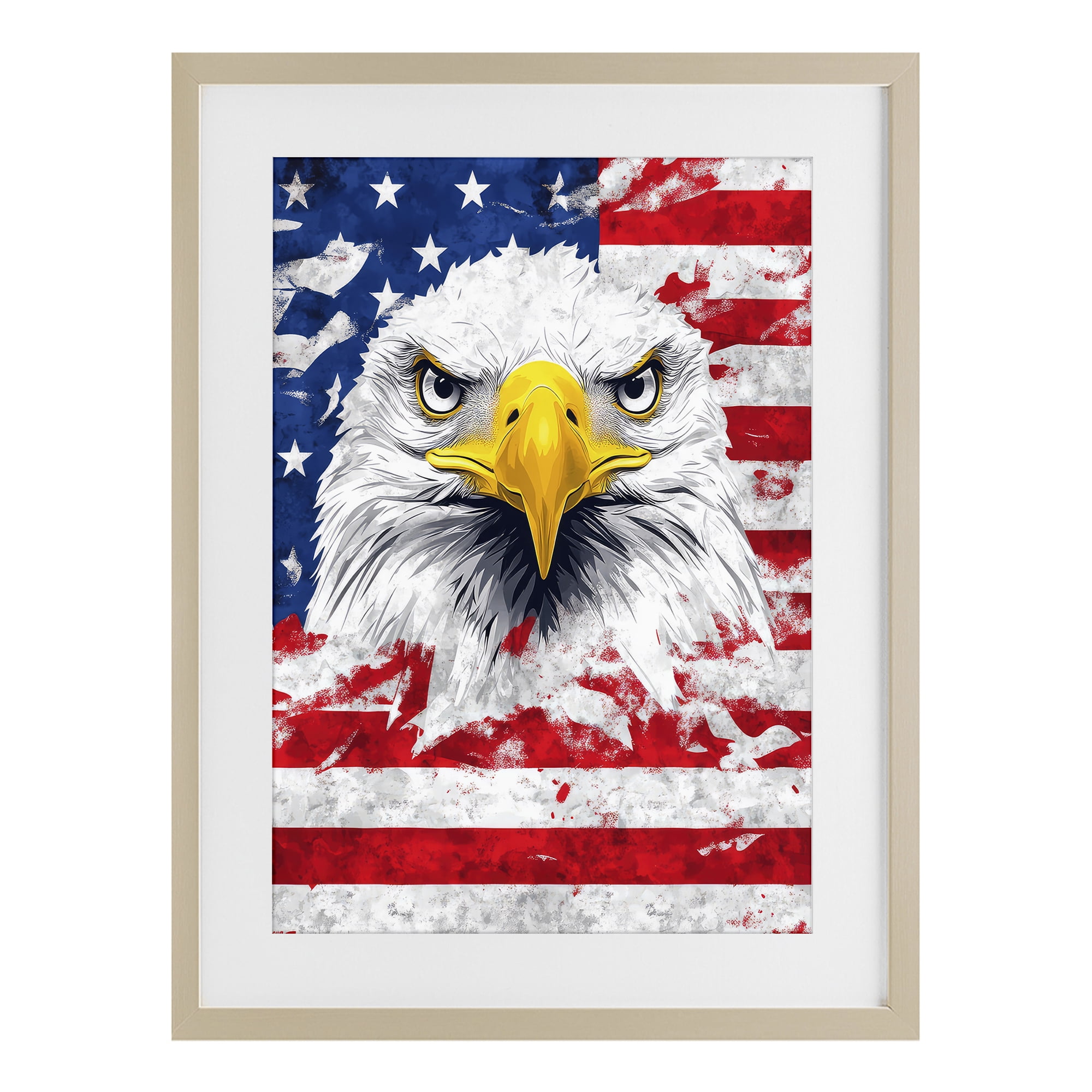 Stupell Industries Patriotic Bald Eagle Flag Birch Framed Print Under Glass, design by The Wands Want