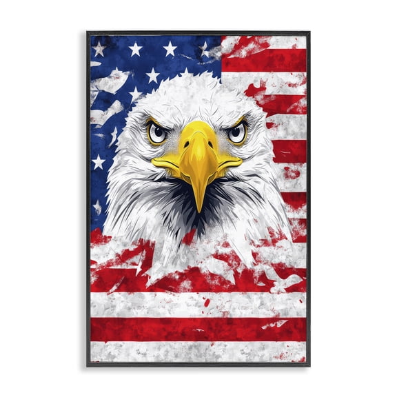 Stupell Industries Patriotic Bald Eagle Flag Black Framed Giclee Art, design by The Wands Want