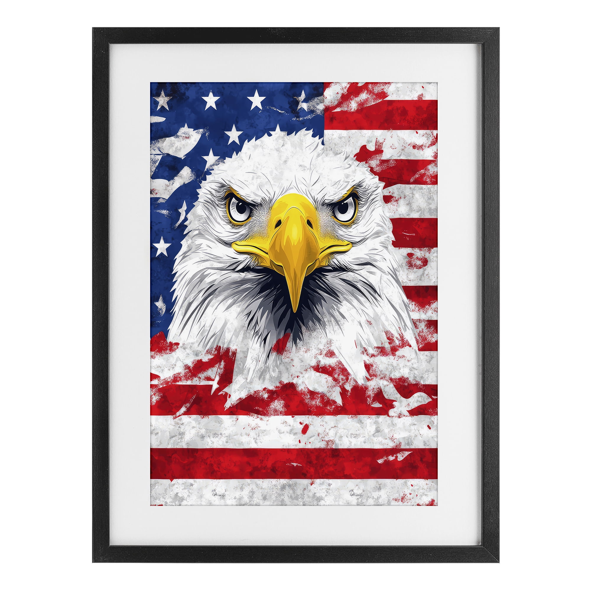 Stupell Industries Patriotic Bald Eagle Flag Black Framed Print Under Glass, design by The Wands Want