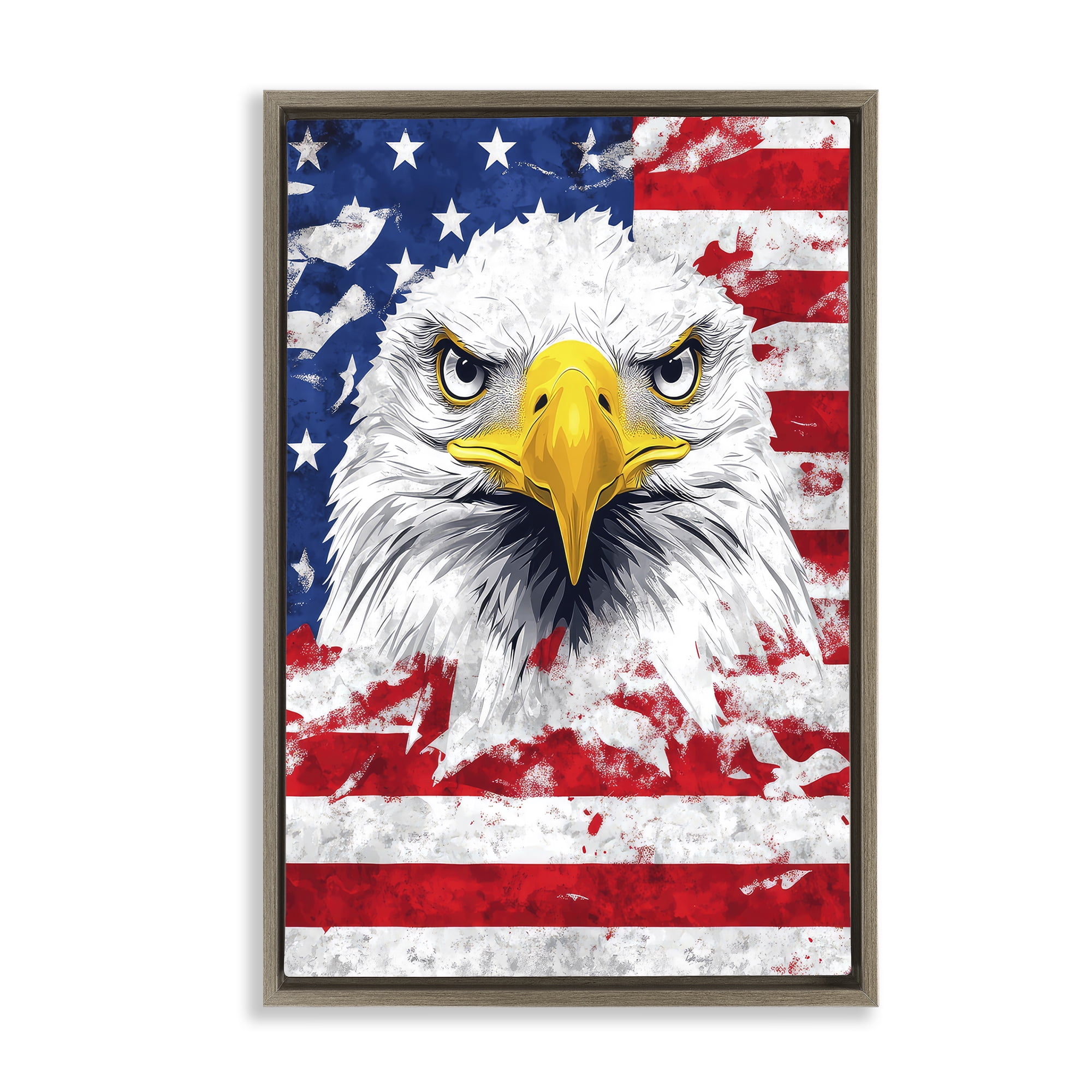 Stupell Industries Patriotic Bald Eagle Flag Brown Framed Floater Canvas Wall Art, design by The Wands Want