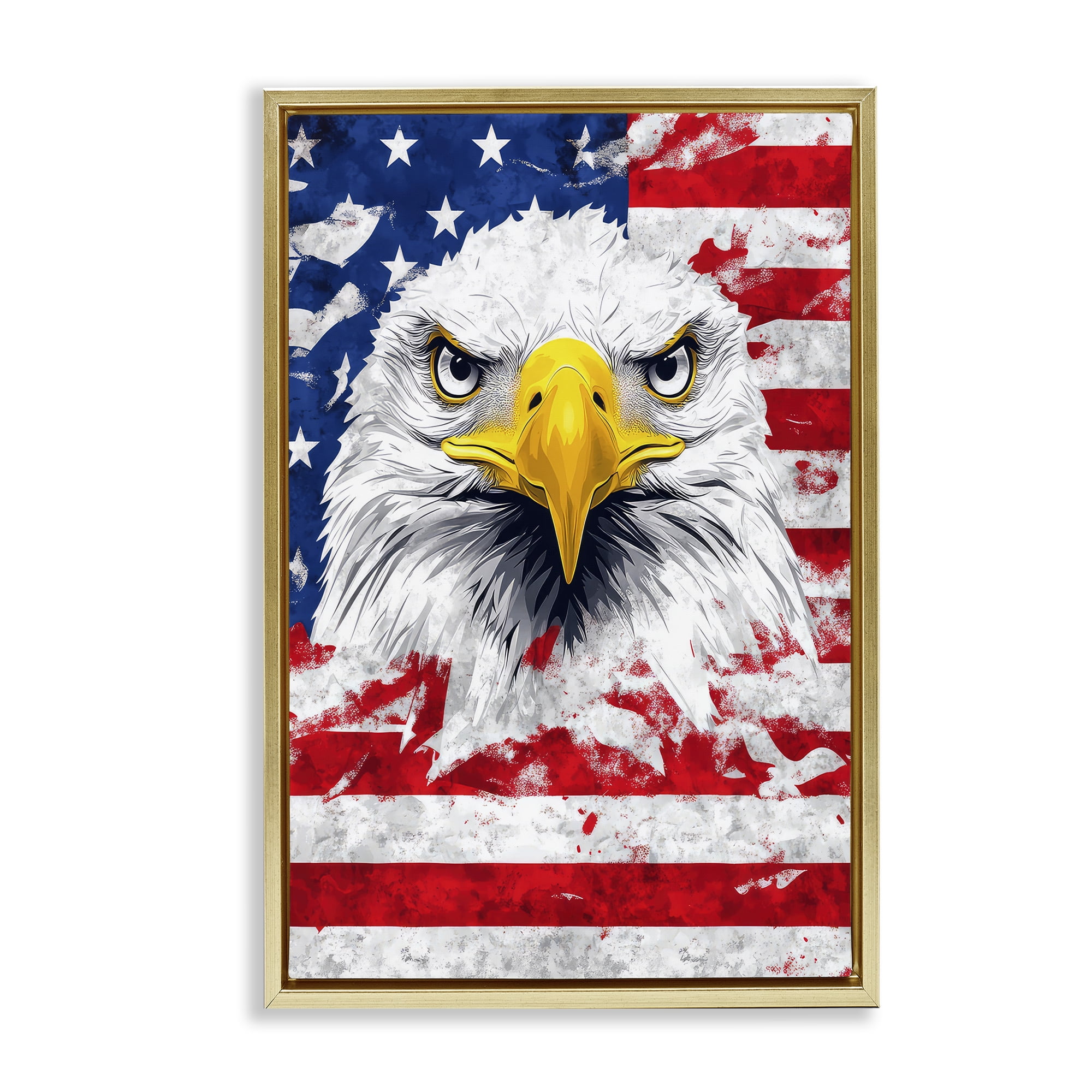 Stupell Industries Patriotic Bald Eagle Flag Gold Framed Floater Canvas Wall Art, design by The Wands Want