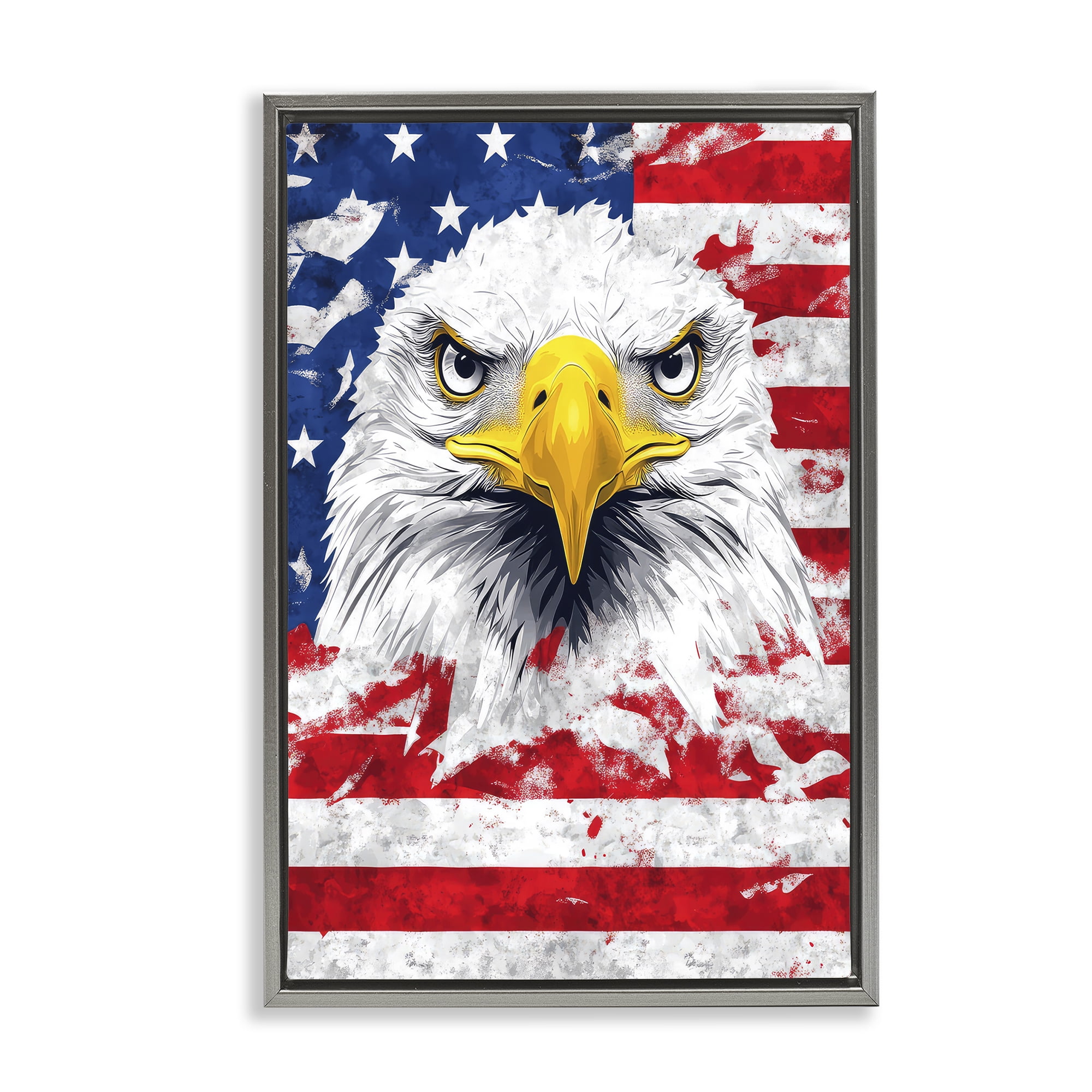 Stupell Industries Patriotic Bald Eagle Flag Gray Framed Floater Canvas Wall Art, design by The Wands Want