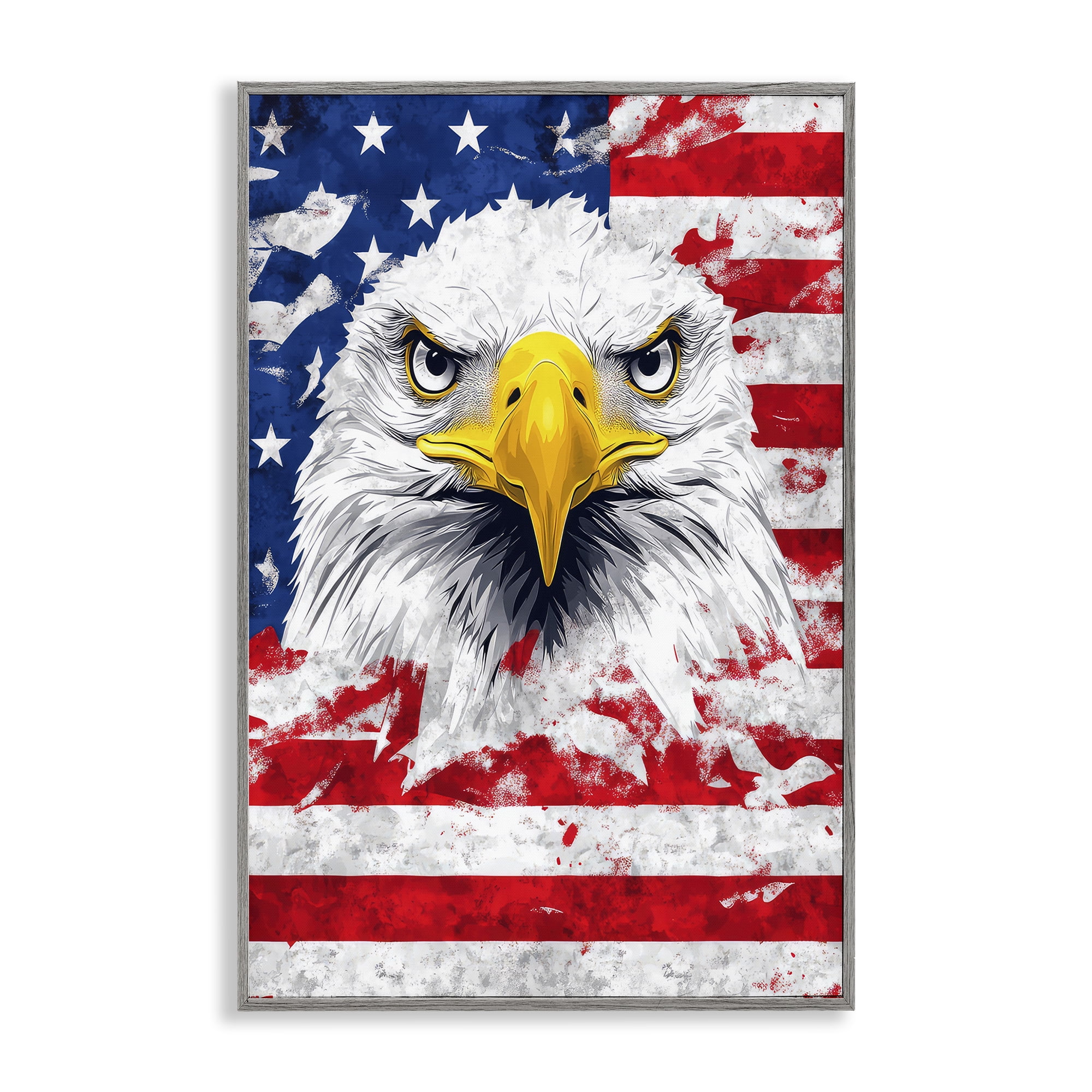 Stupell Industries Patriotic Bald Eagle Flag Gray Framed Giclee Art, design by The Wands Want