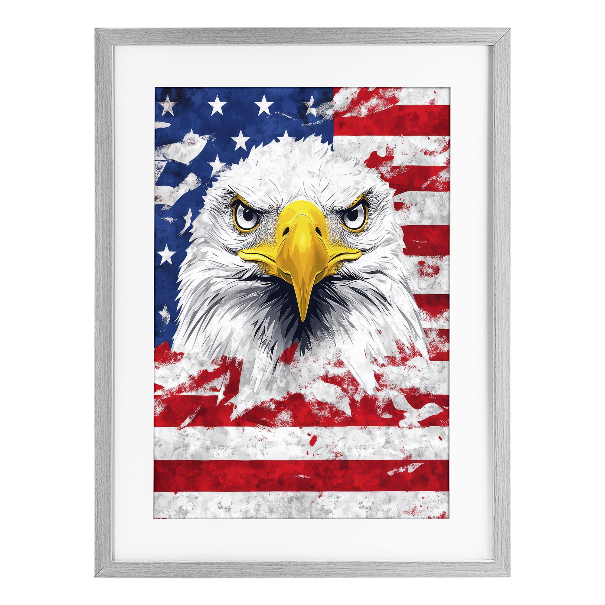 Stupell Industries Patriotic Bald Eagle Flag Gray Framed Print Under Glass, design by The Wands Want