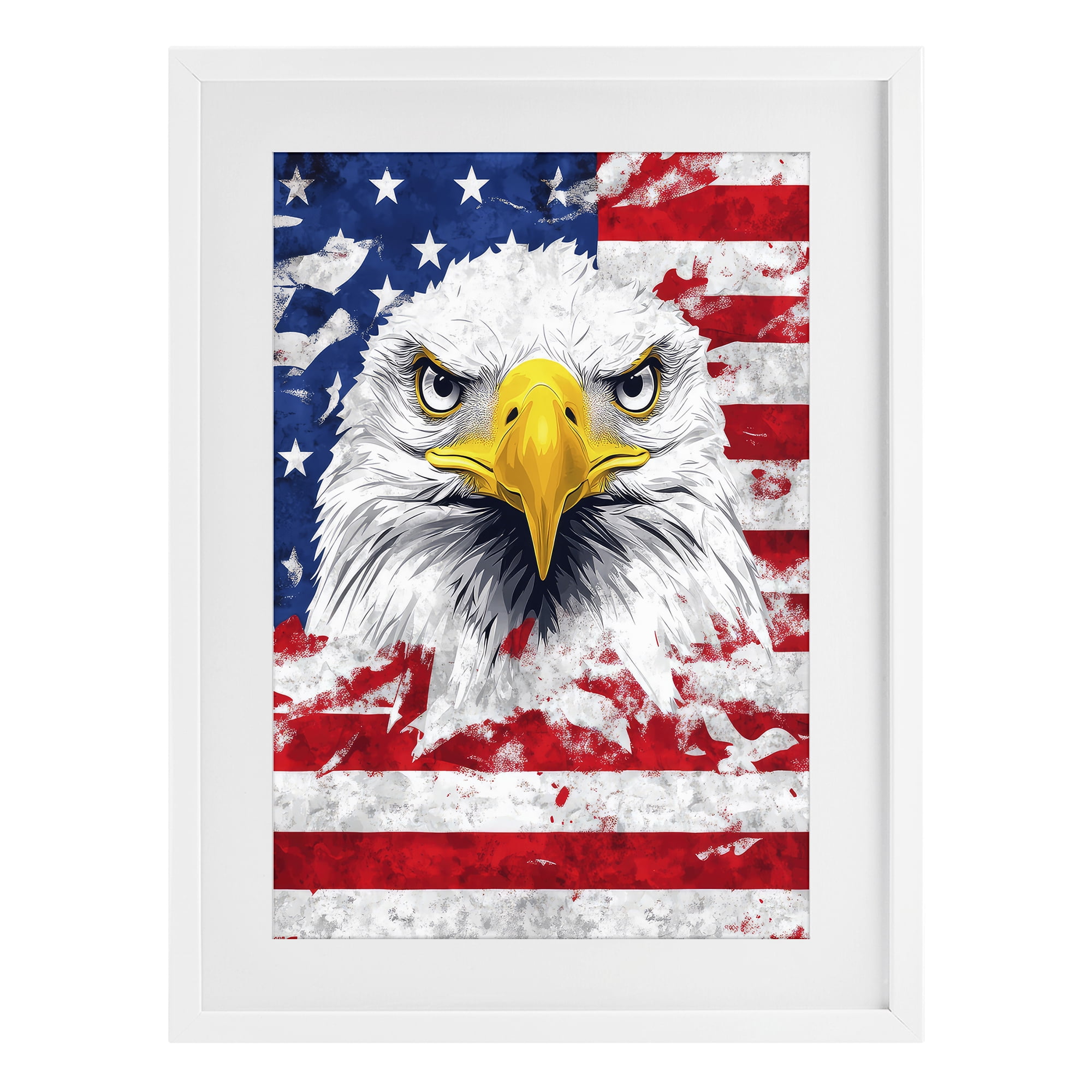 Stupell Industries Patriotic Bald Eagle Flag White Framed Print Under Glass, design by The Wands Want
