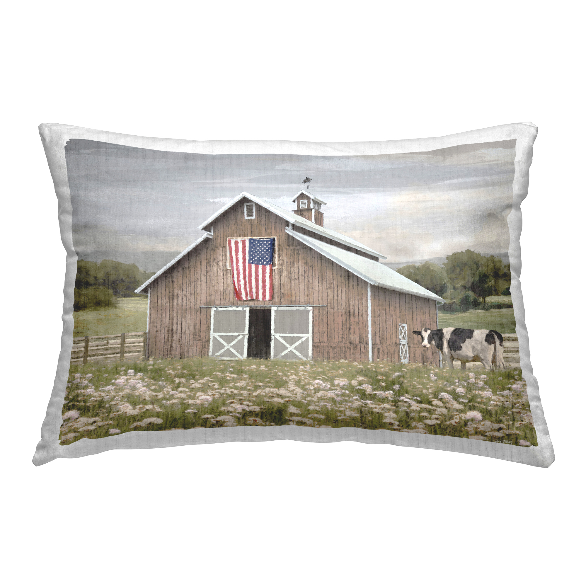 Stupell Industries Patriotic Barn & Cow Decorative Printed Throw Pillow Design by Amber Sterling.