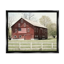 Stupell Industries Patriotic Barn Flag Landscape Painting Black Floater Framed Canvas Art Print Wall Art, 21 x 17