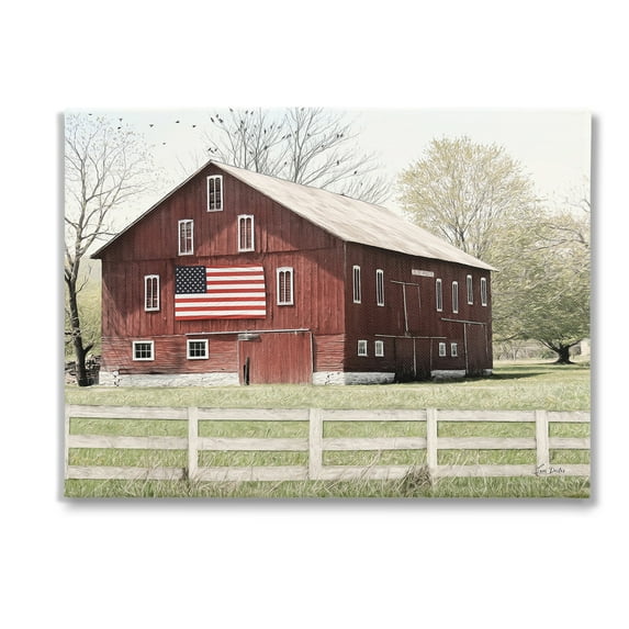 Stupell Industries Patriotic Barn Flag Landscape Painting Gallery Wrapped Canvas Art Print Wall Art, 48 x 36
