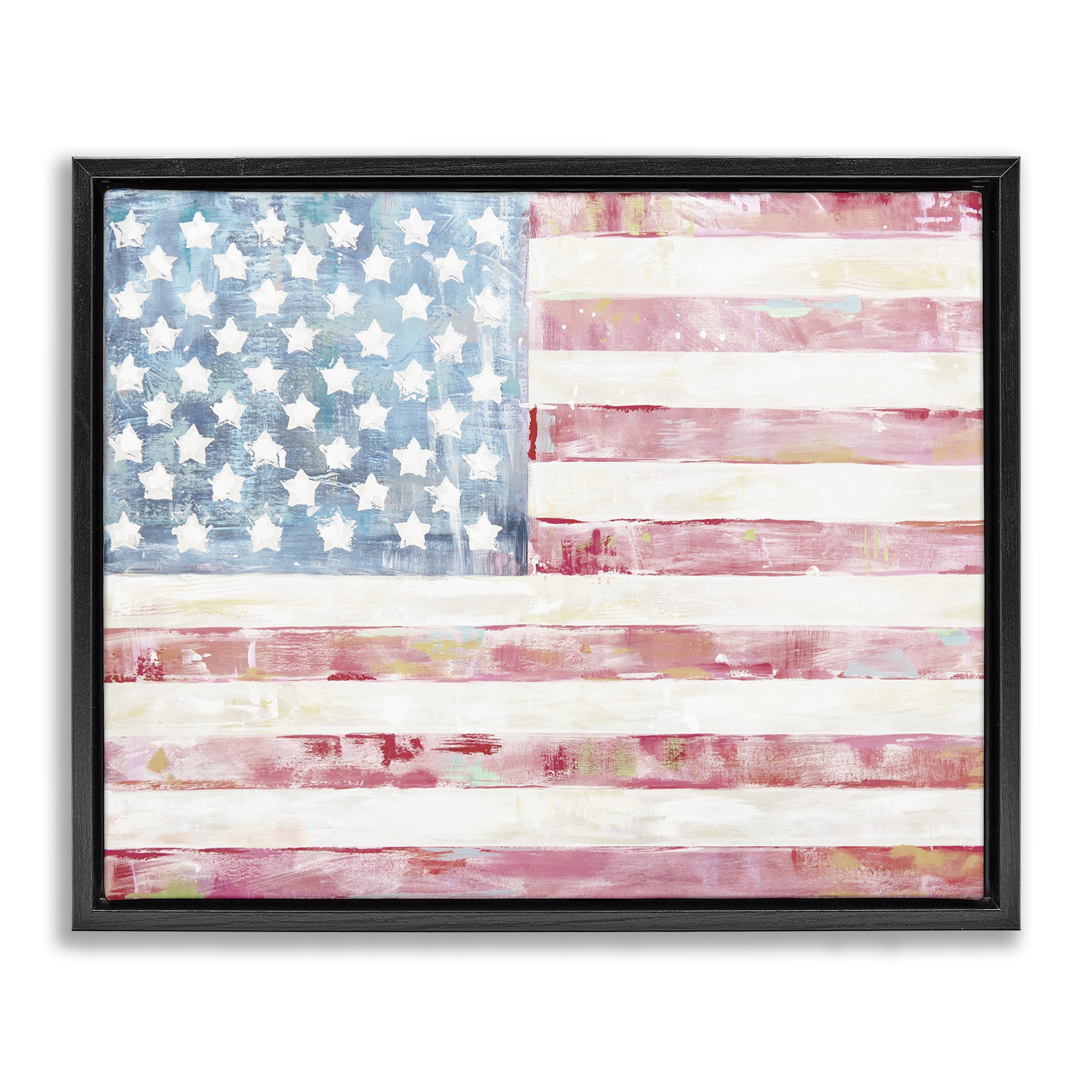 Stupell Industries Patriotic Brushed Flag Town & City Painting Black Floater Framed Canvas Art Print Wall Art, 31 x 25