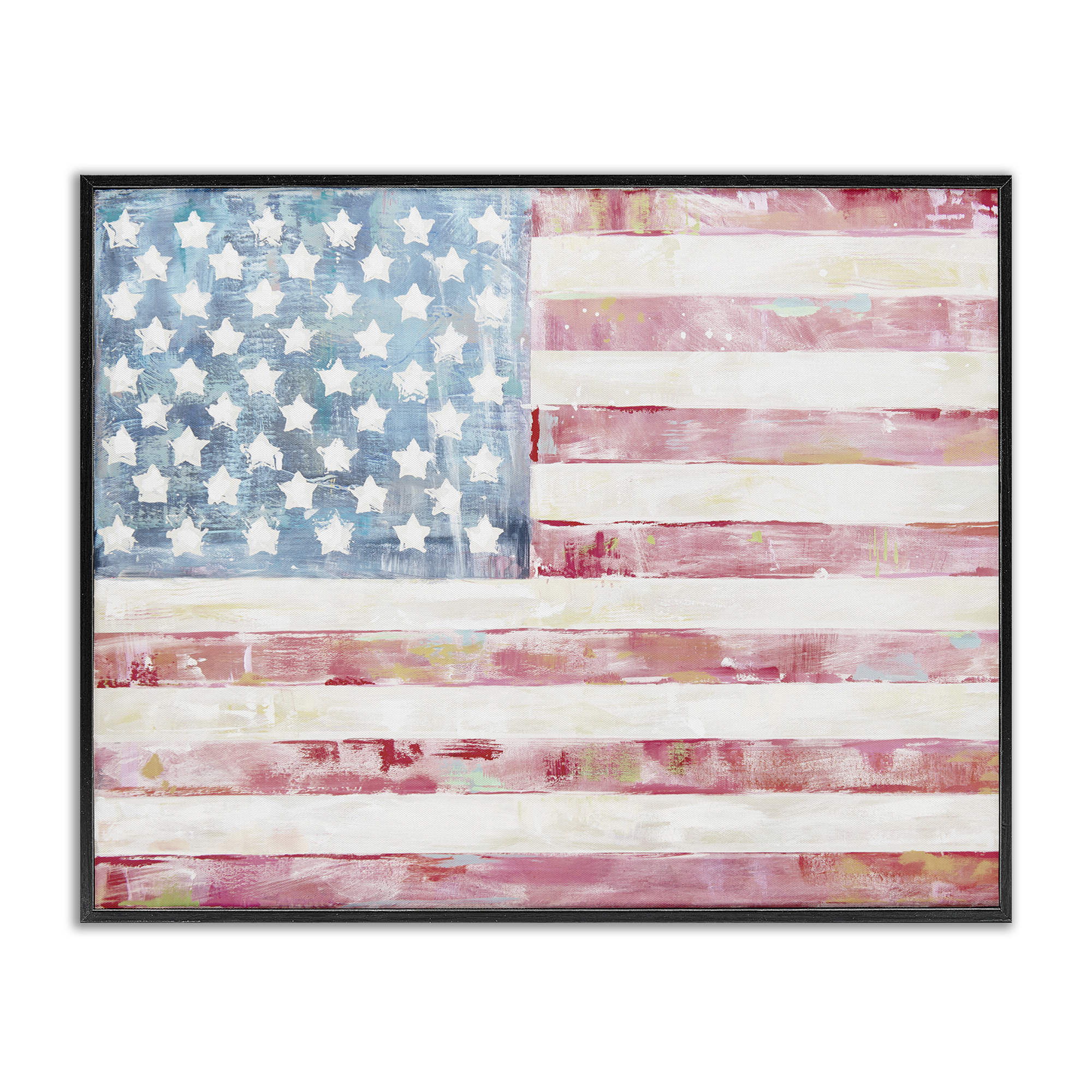 Stupell Industries Patriotic Brushed Flag Town & City Painting Black Framed Art Print Wall Art, 20 x 16