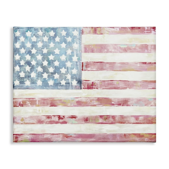 Stupell Industries Patriotic Brushed Flag Town & City Painting Gallery Wrapped Canvas Art Print Wall Art, 20 x 16
