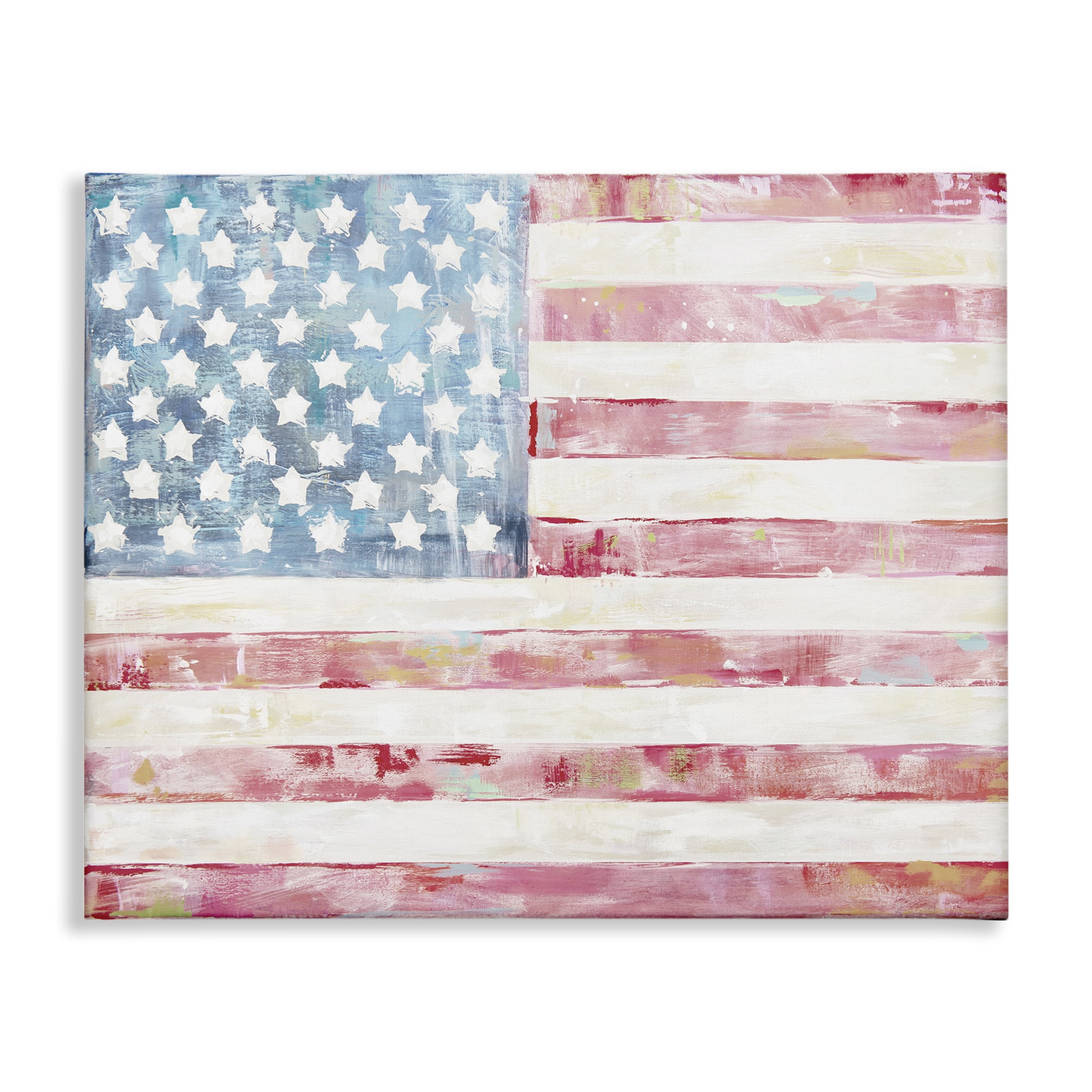 Stupell Industries Patriotic Brushed Flag Town & City Painting Gallery Wrapped Canvas Art Print Wall Art, 40 x 30