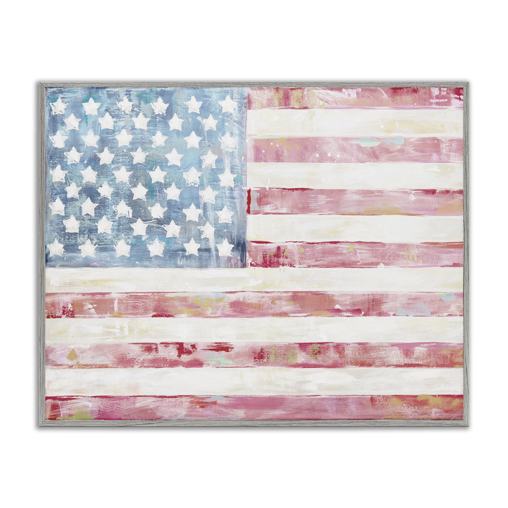 Stupell Industries Patriotic Brushed Flag Town & City Painting Gray Framed Art Print Wall Art, 14 x 11