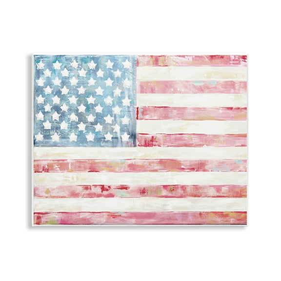 Stupell Industries Patriotic Brushed Flag Town & City Painting Unframed Art Print Wall Art, 14 x 11