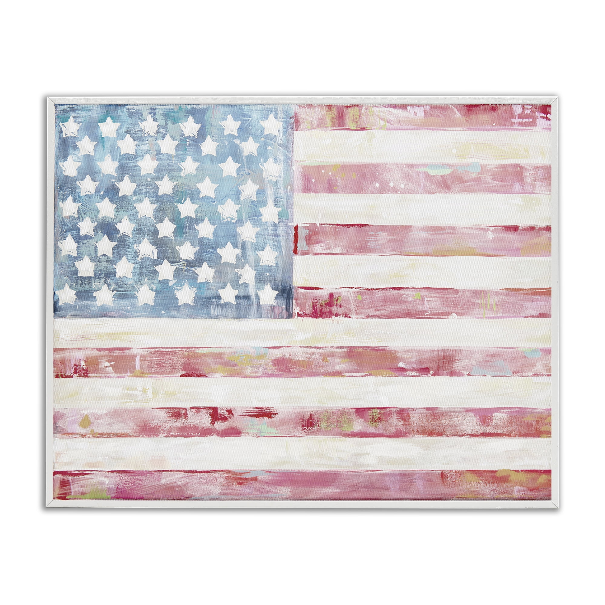 Stupell Industries Patriotic Brushed Flag Town & City Painting White Framed Art Print Wall Art, 14 x 11