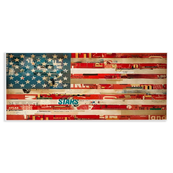 Stupell Industries Patriotic Collaged Flag Patriotic Painting Unframed Art Print Wall Art, 17 x 7