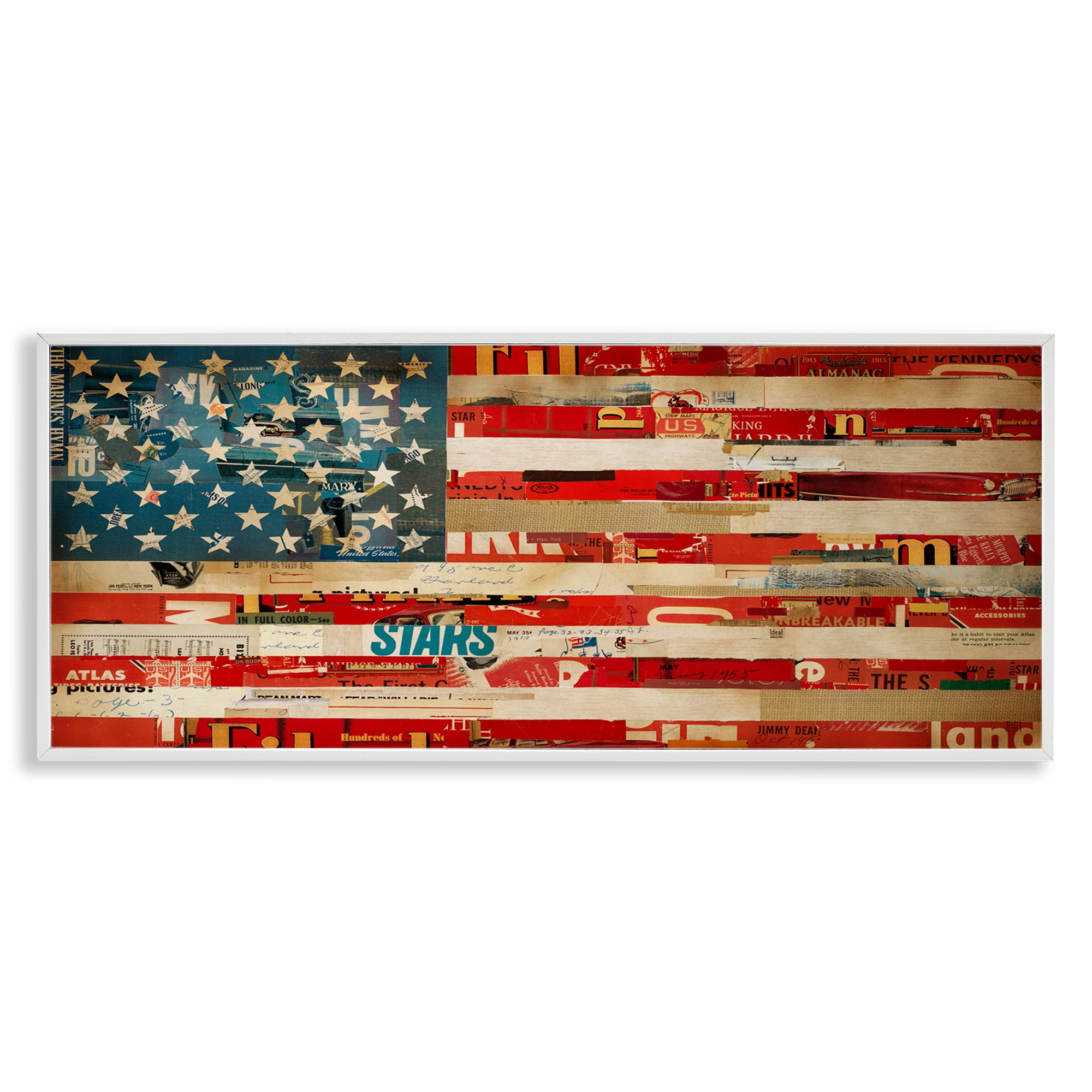 Stupell Industries Patriotic Collaged Flag Patriotic Painting White Framed Art Print Wall Art, 30 x 13