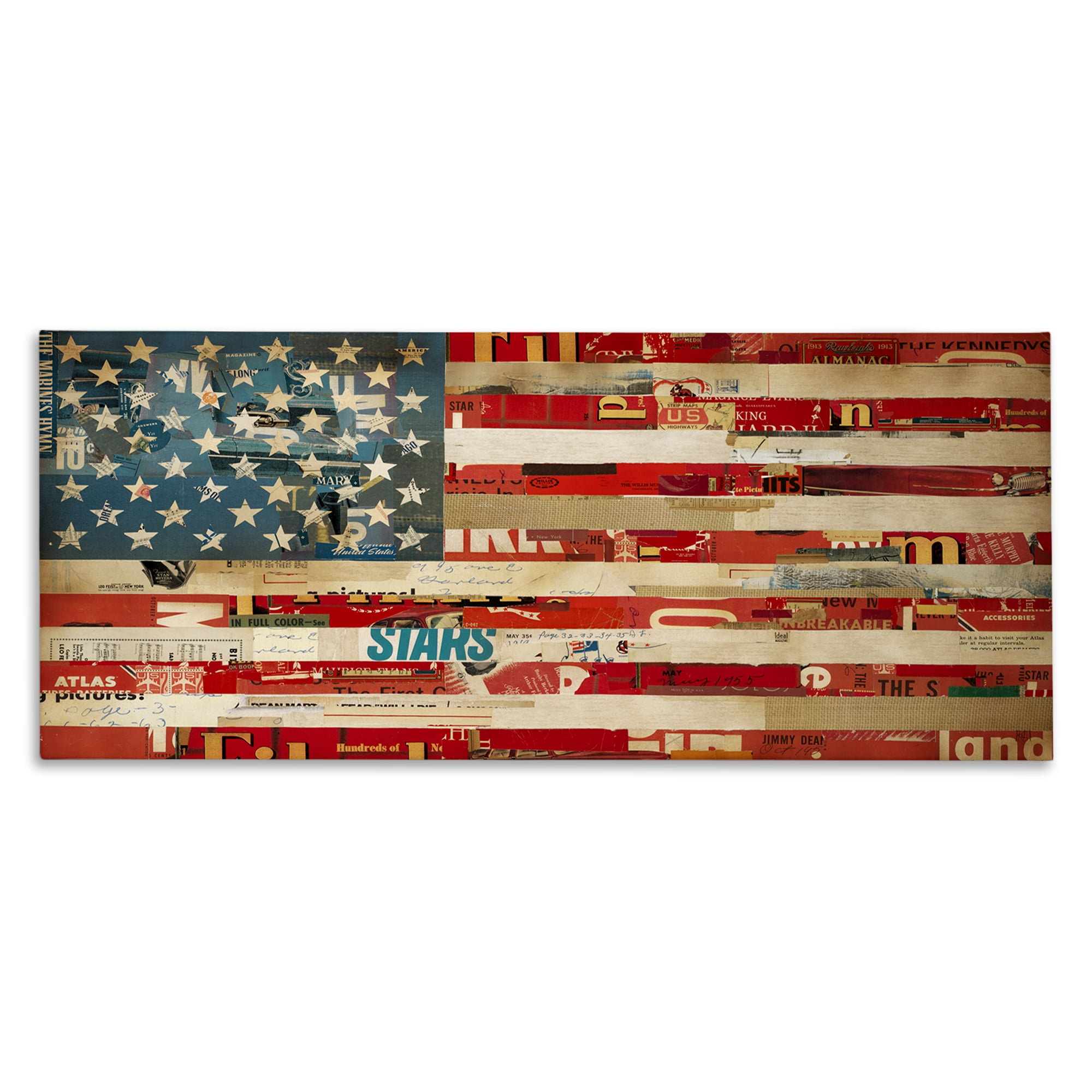 Stupell Industries Patriotic Collaged Flag Patriotic Painting Wrapped Canvas Art Print Wall Art, 30 x 13