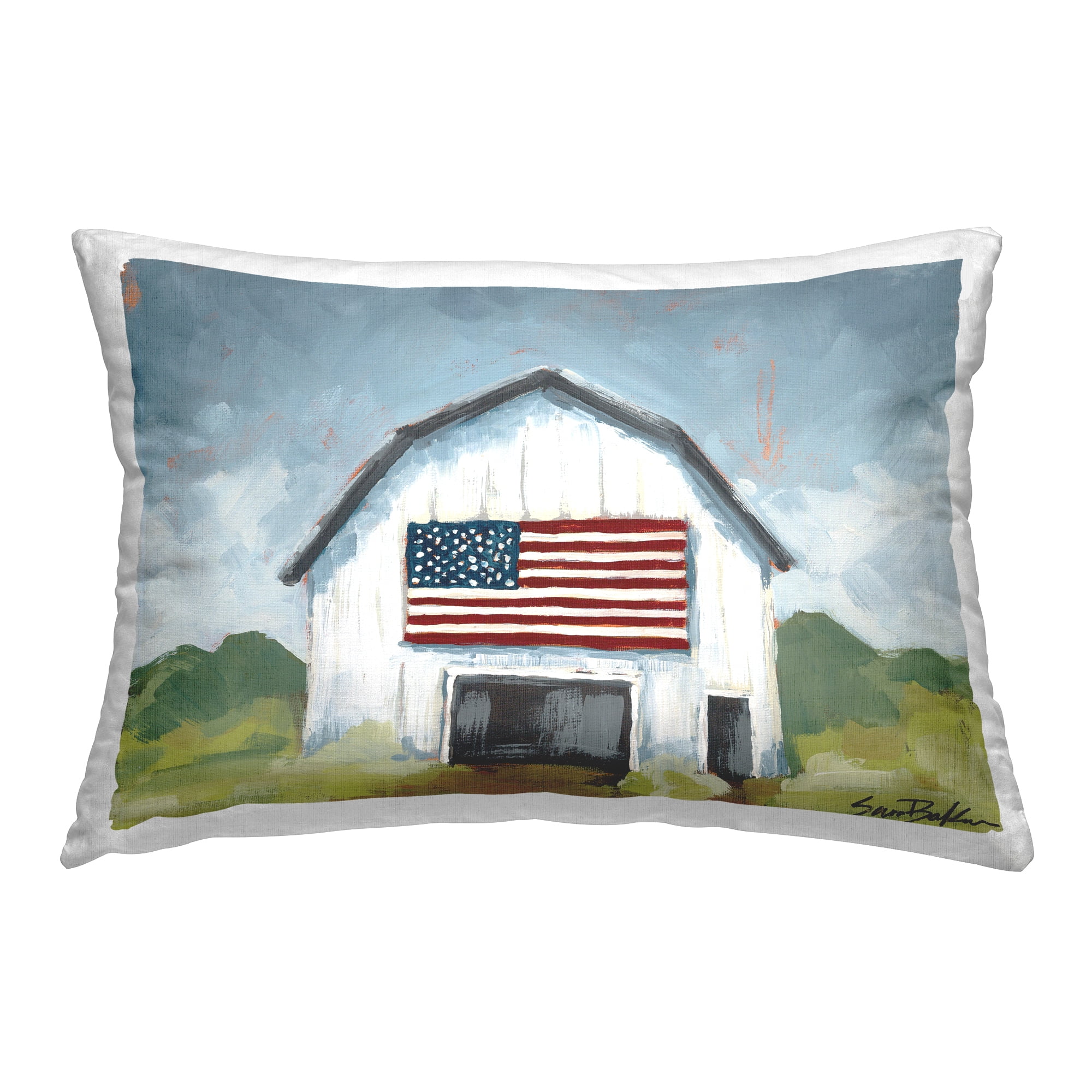 Stupell Industries Patriotic Country Barn Decorative Printed Throw Pillow Design by Sara Baker.