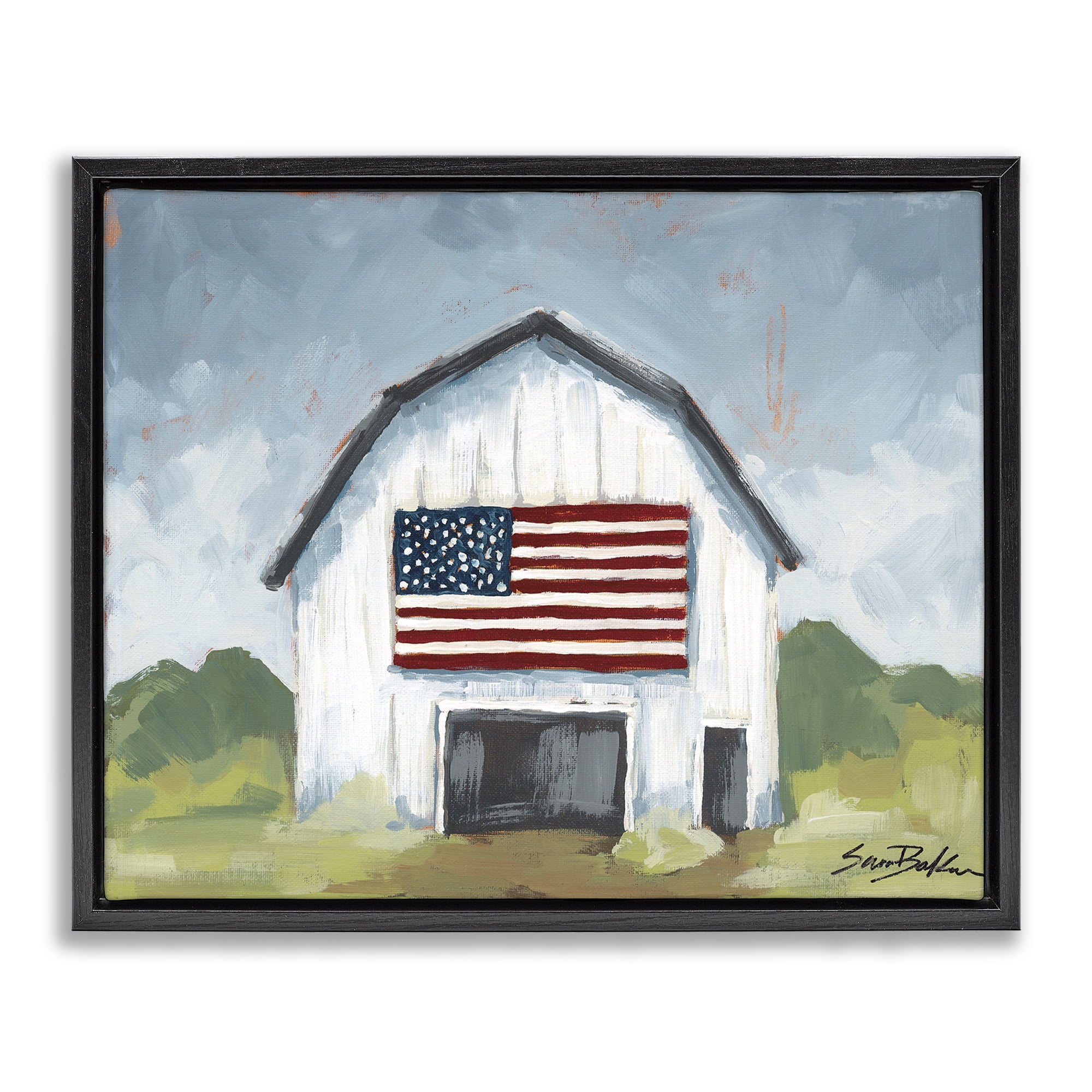 Stupell Industries Patriotic Country Barn Landscape & Nature Painting Black Floater Framed Canvas Art Print Wall Art, 31 x 25