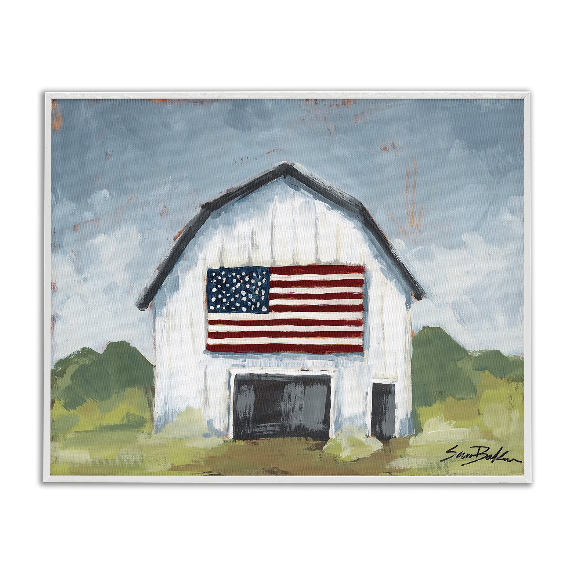 Stupell Industries Patriotic Country Barn Landscape & Nature Painting White Framed Art Print Wall Art, 30 x 24