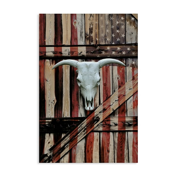 Stupell Industries Patriotic Cow Skull Transportation Painting Gallery Wrapped Canvas Art Print Wall Art, 30 x 45