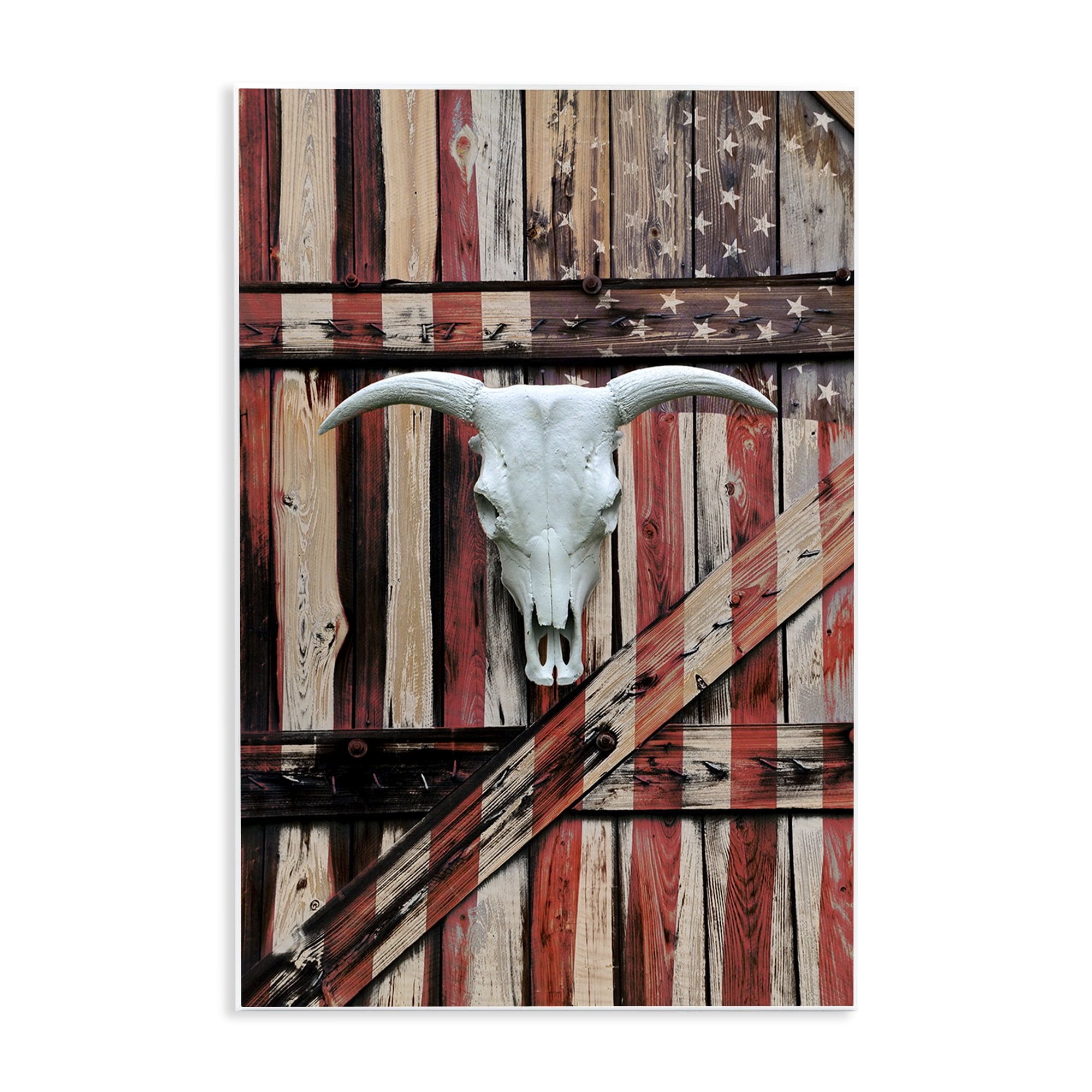 Stupell Industries Patriotic Cow Skull Transportation Painting Unframed Art Print Wall Art, 13 x 19