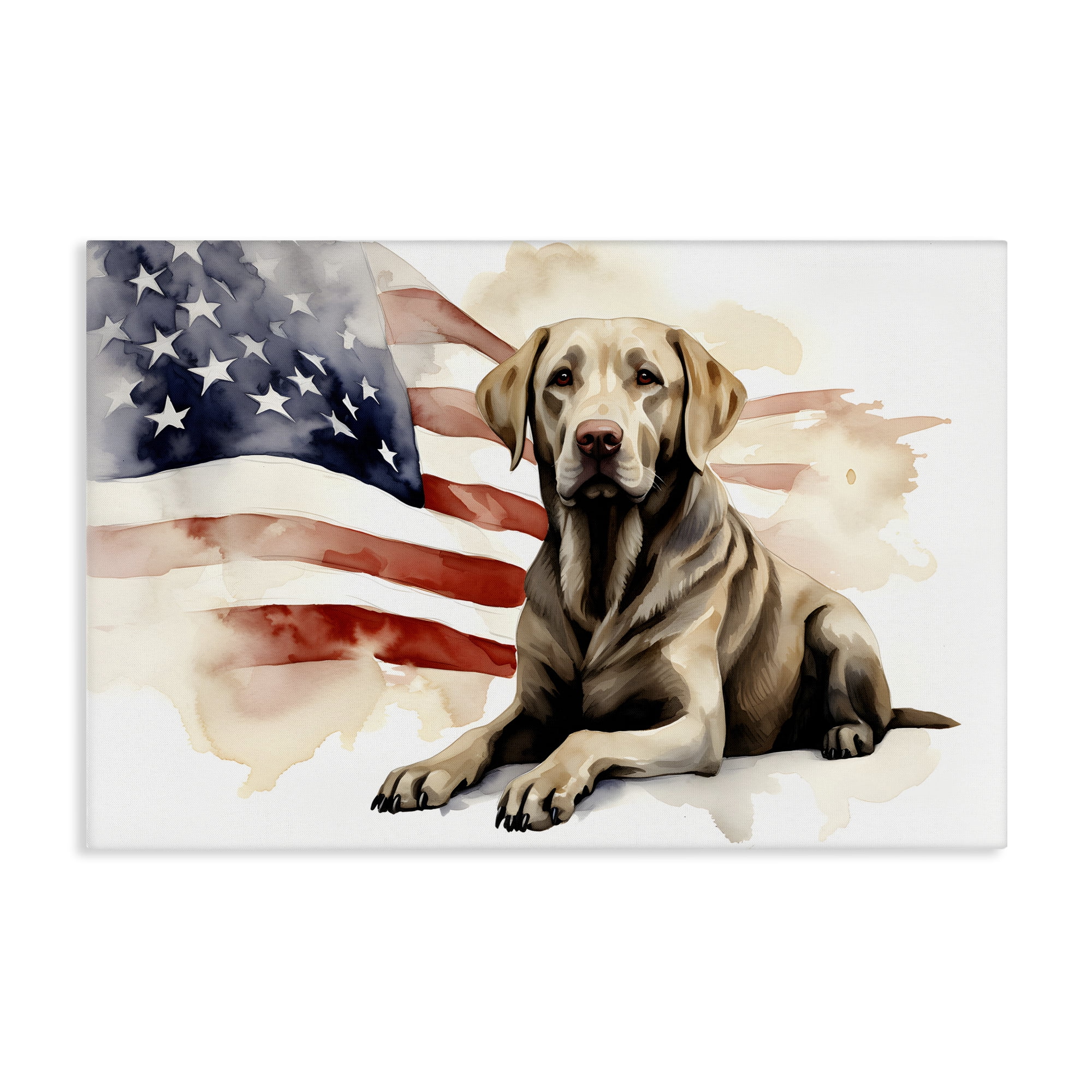 Stupell Industries Patriotic Dog with Flag Animals & Insects Painting Gallery Wrapped Canvas Art Print Wall Art, 30 x 20