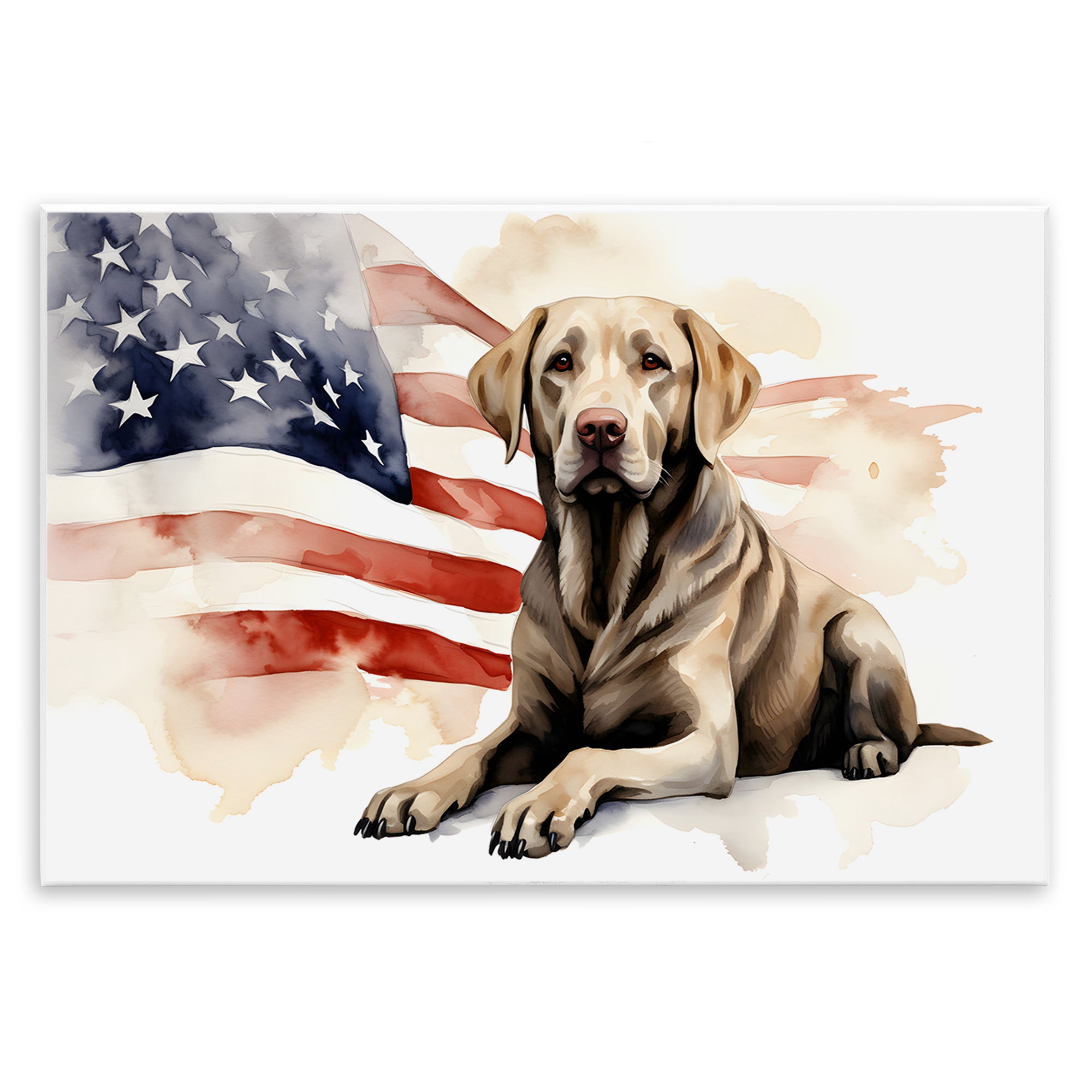Stupell Industries Patriotic Dog with Flag Animals & Insects Painting Unframed Art Print Wall Art, 15 x 10