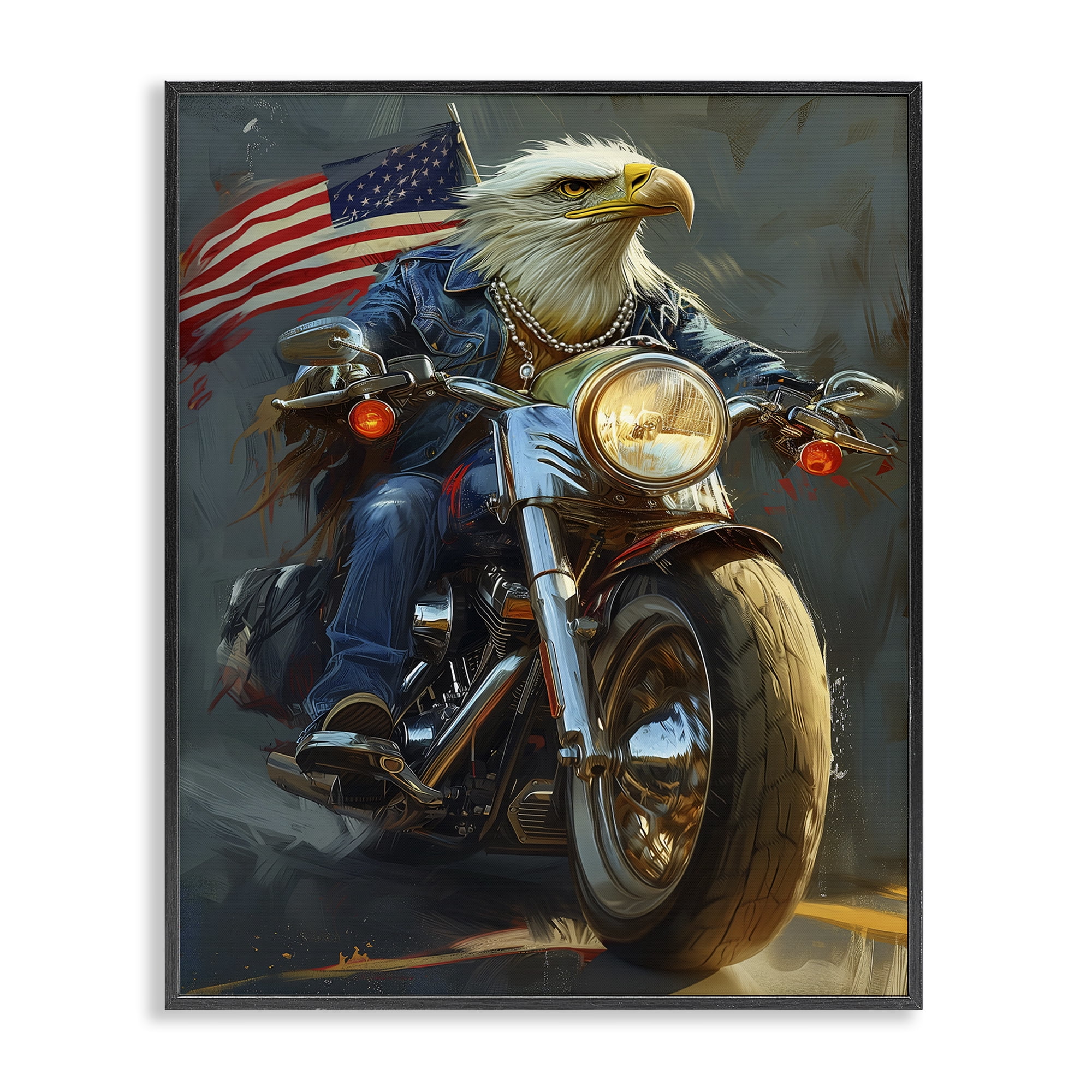Stupell Industries Patriotic Eagle Motorcycle Transportation Painting Black Framed Art Print Wall Art, 16 x 20