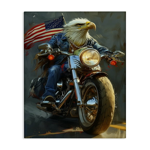 Stupell Industries Patriotic Eagle Motorcycle Transportation Painting Gallery Wrapped Canvas Art Print Wall Art, 16 x 20