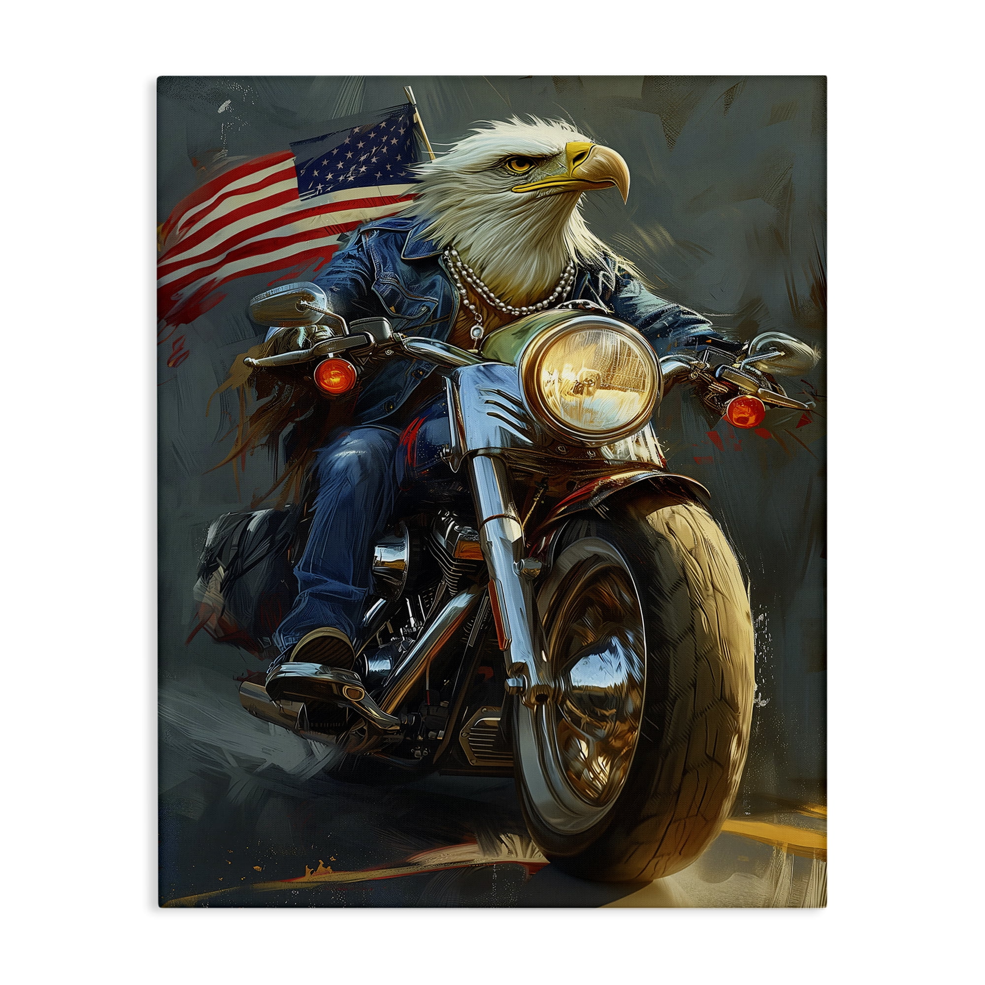 Stupell Industries Patriotic Eagle Motorcycle Transportation Painting Gallery Wrapped Canvas Art Print Wall Art, 36 x 48