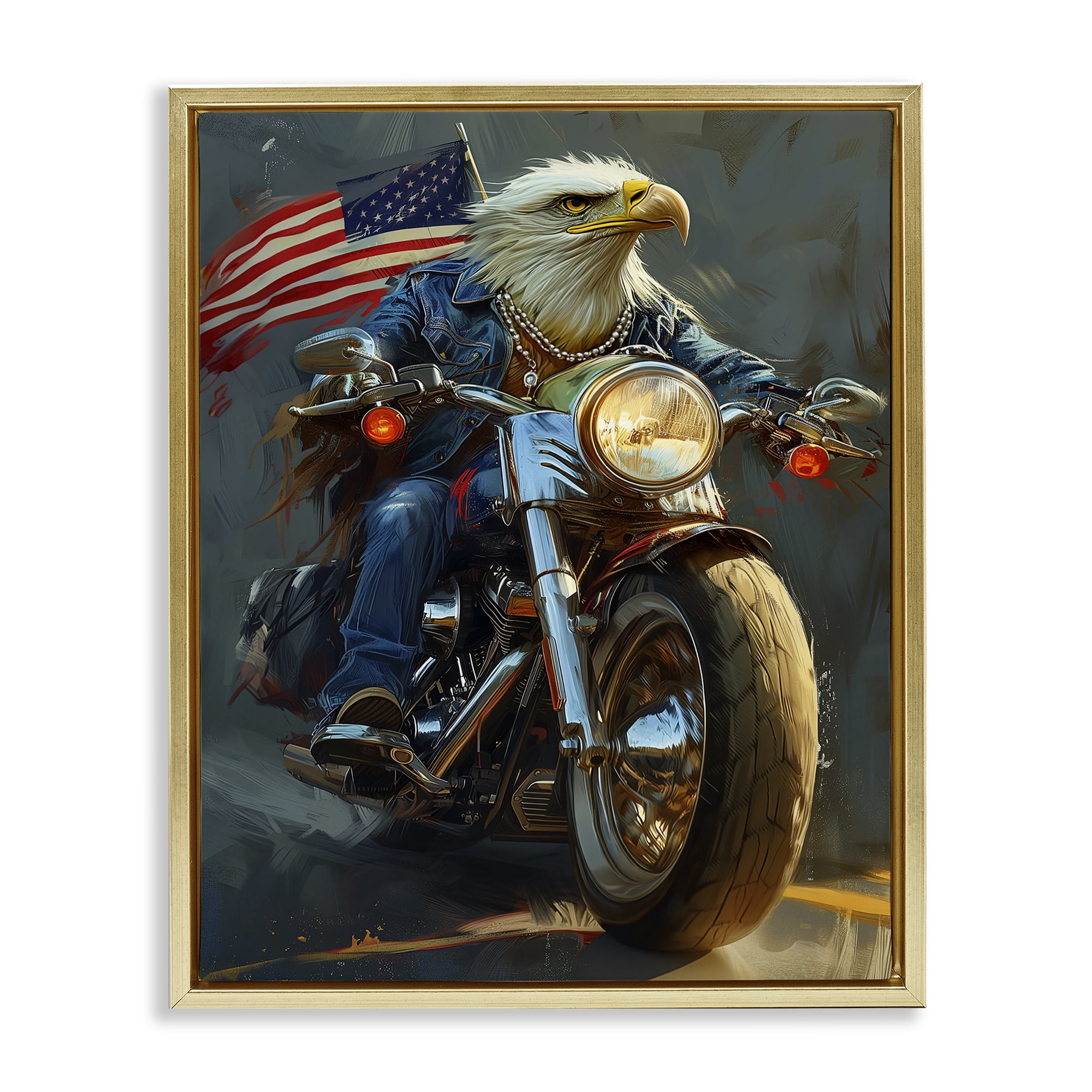 Stupell Industries Patriotic Eagle Motorcycle Transportation Painting Gold Floater Framed Canvas Art Print Wall Art, 17 x 21