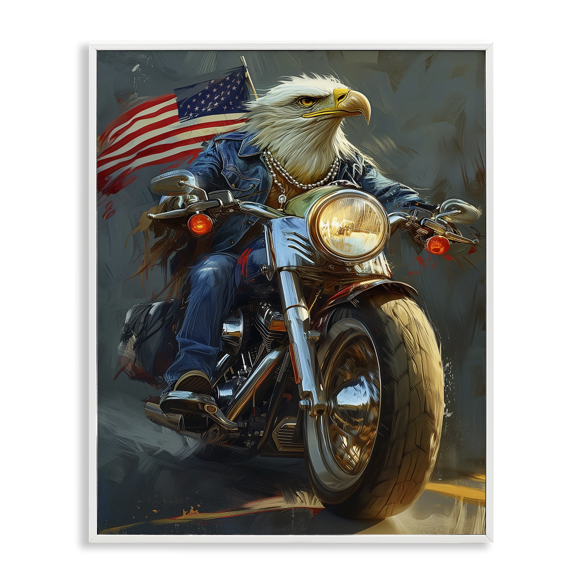 Stupell Industries Patriotic Eagle Motorcycle Transportation Painting White Framed Art Print Wall Art, 24 x 30