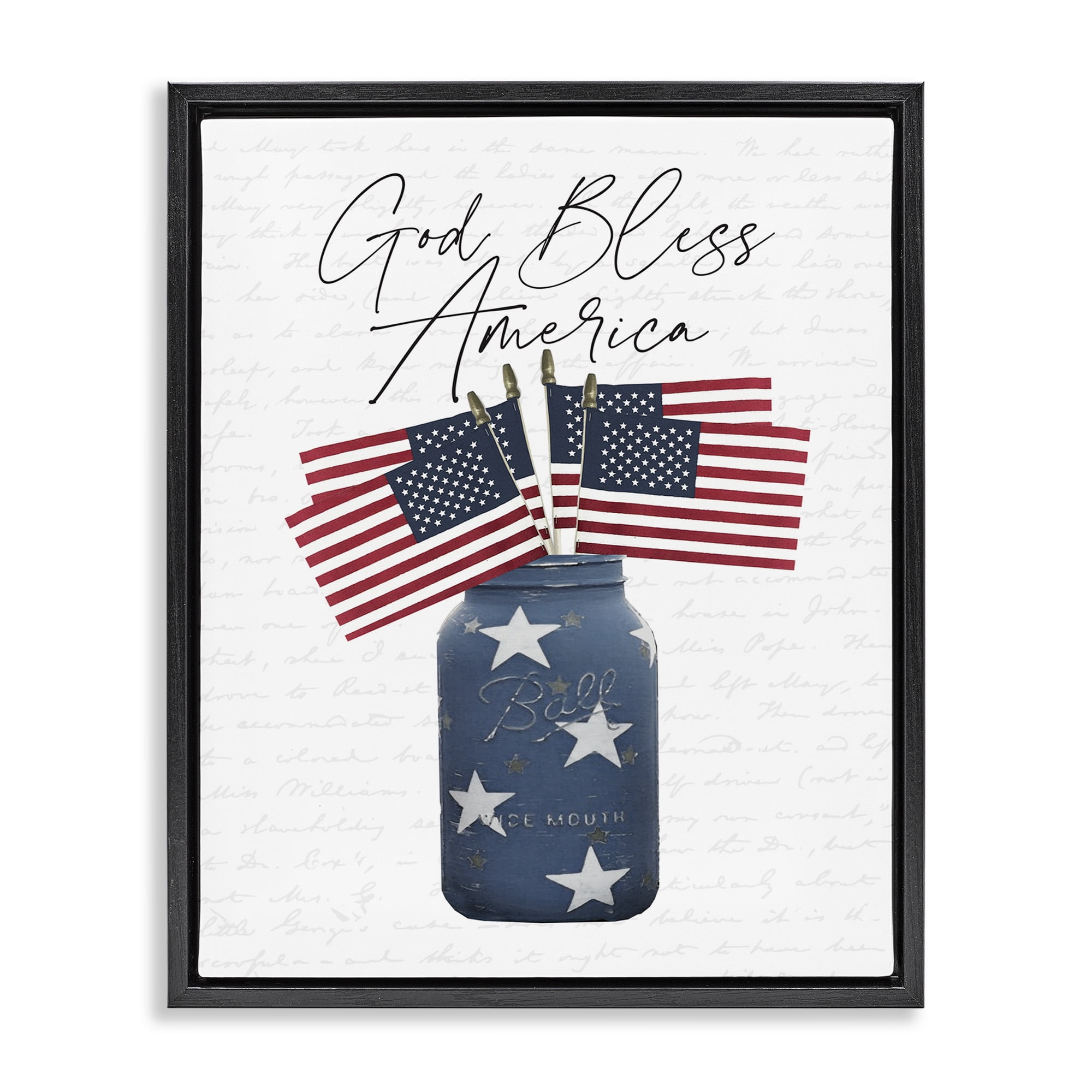 Stupell Industries Patriotic Flag Jars Religious Painting Black Floater Framed Canvas Art Print Wall Art, 17 x 21