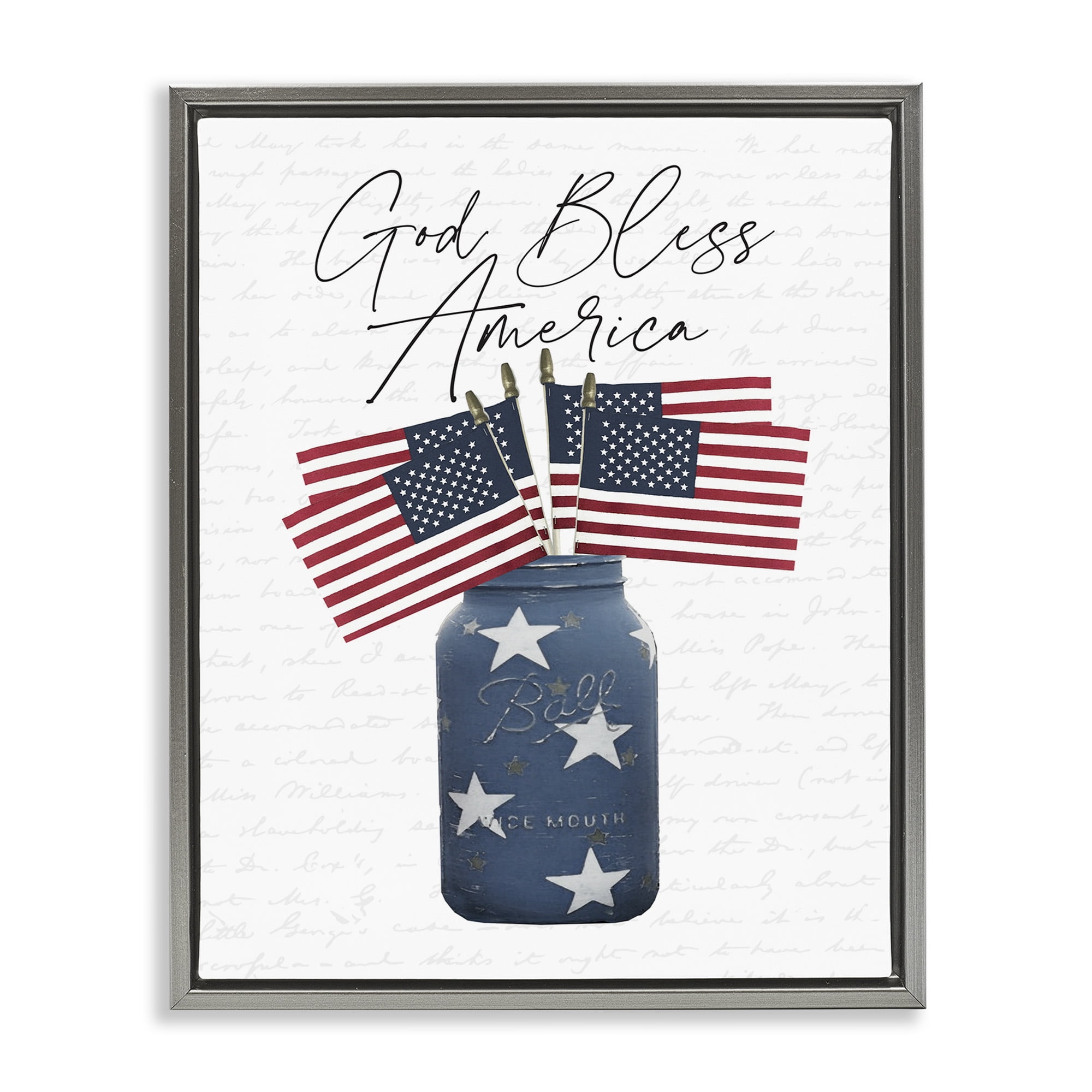 Stupell Industries Patriotic Flag Jars Religious Painting Gray Floater Framed Canvas Art Print Wall Art, 17 x 21