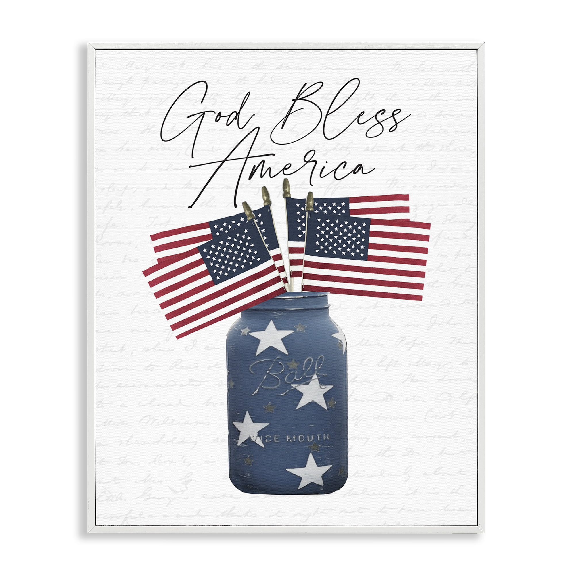 Stupell Industries Patriotic Flag Jars Religious Painting White Framed Art Print Wall Art, 11 x 14