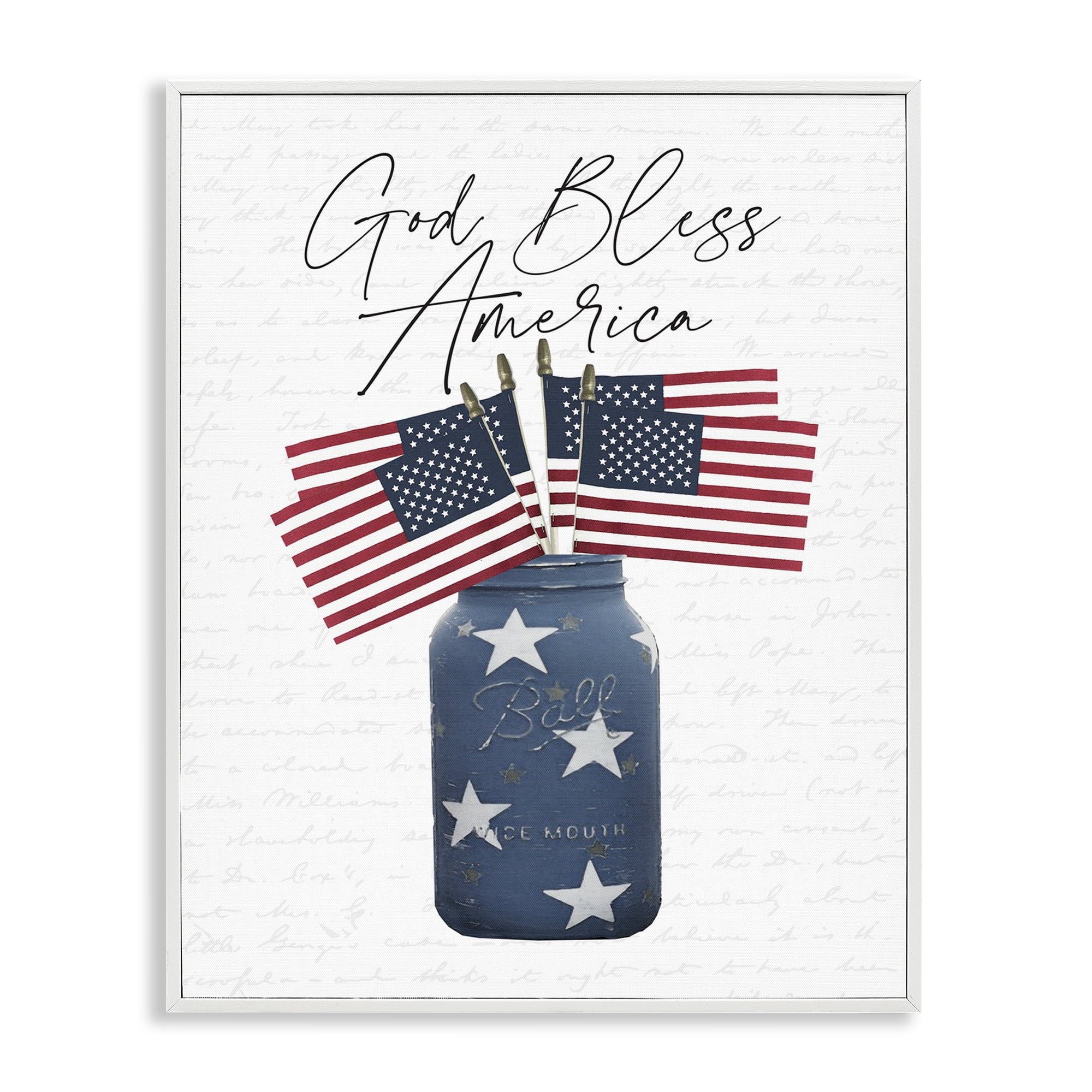 Stupell Industries Patriotic Flag Jars Religious Painting White Framed Art Print Wall Art, 16 x 20