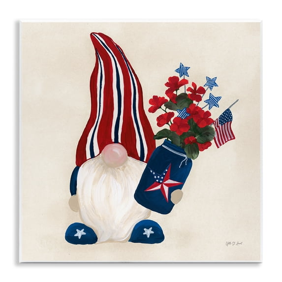 Stupell Industries Patriotic Gnome & Flowers Patriotic Painting Unframed Art Print Wall Art, 12 x 12
