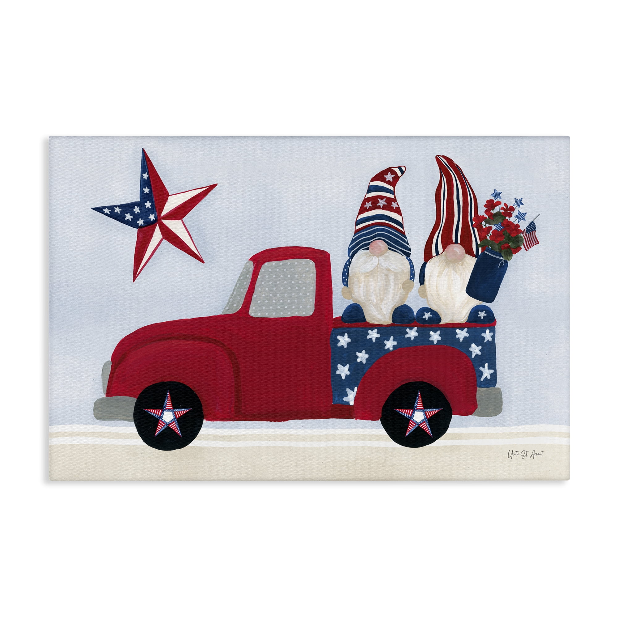 Stupell Industries Patriotic Gnomes in Truck Patriotic Painting Wrapped Canvas Art Print Wall Art, 24 x 16
