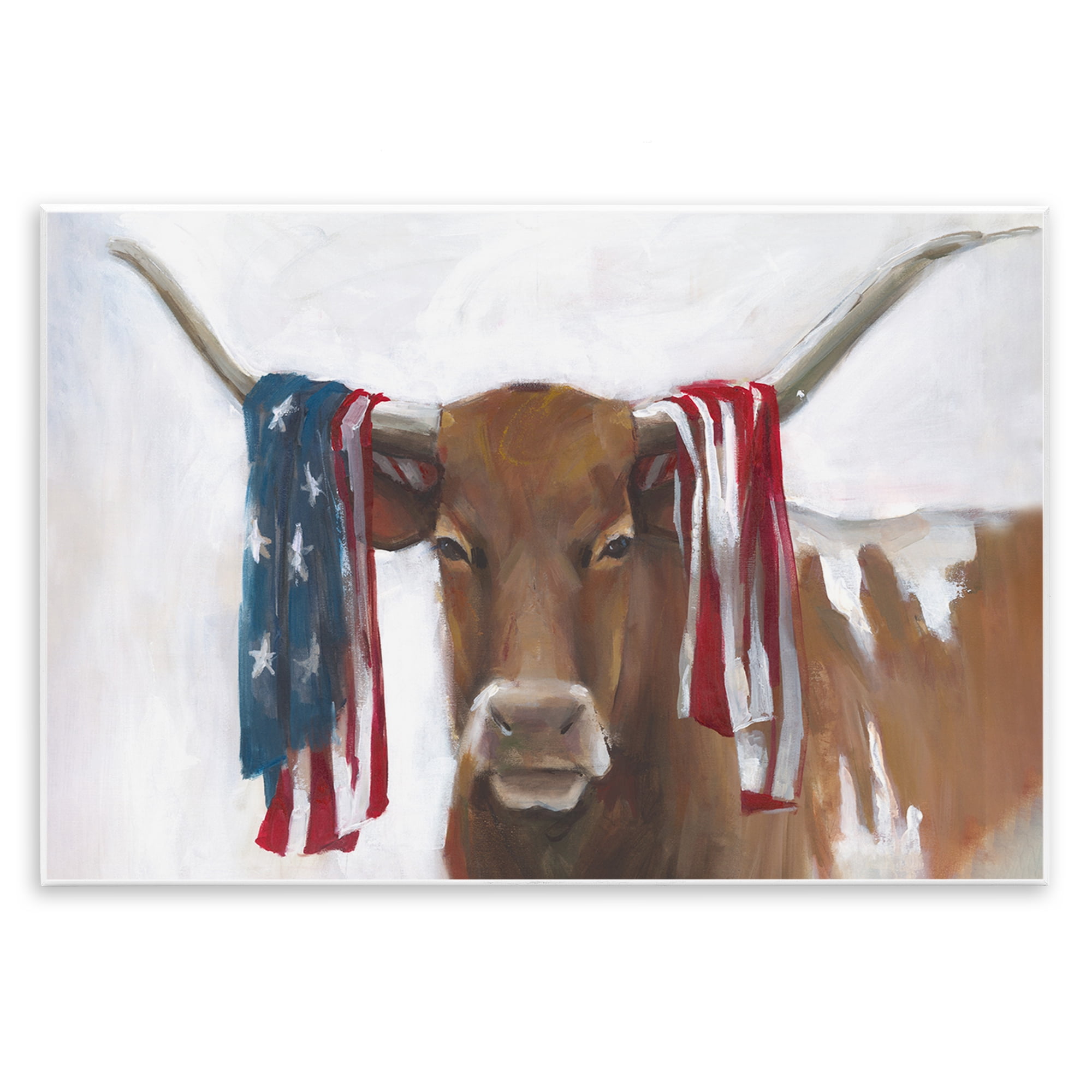 Stupell Industries Patriotic Longhorn with Flag Wall Plaque Art, design by White Ladder
