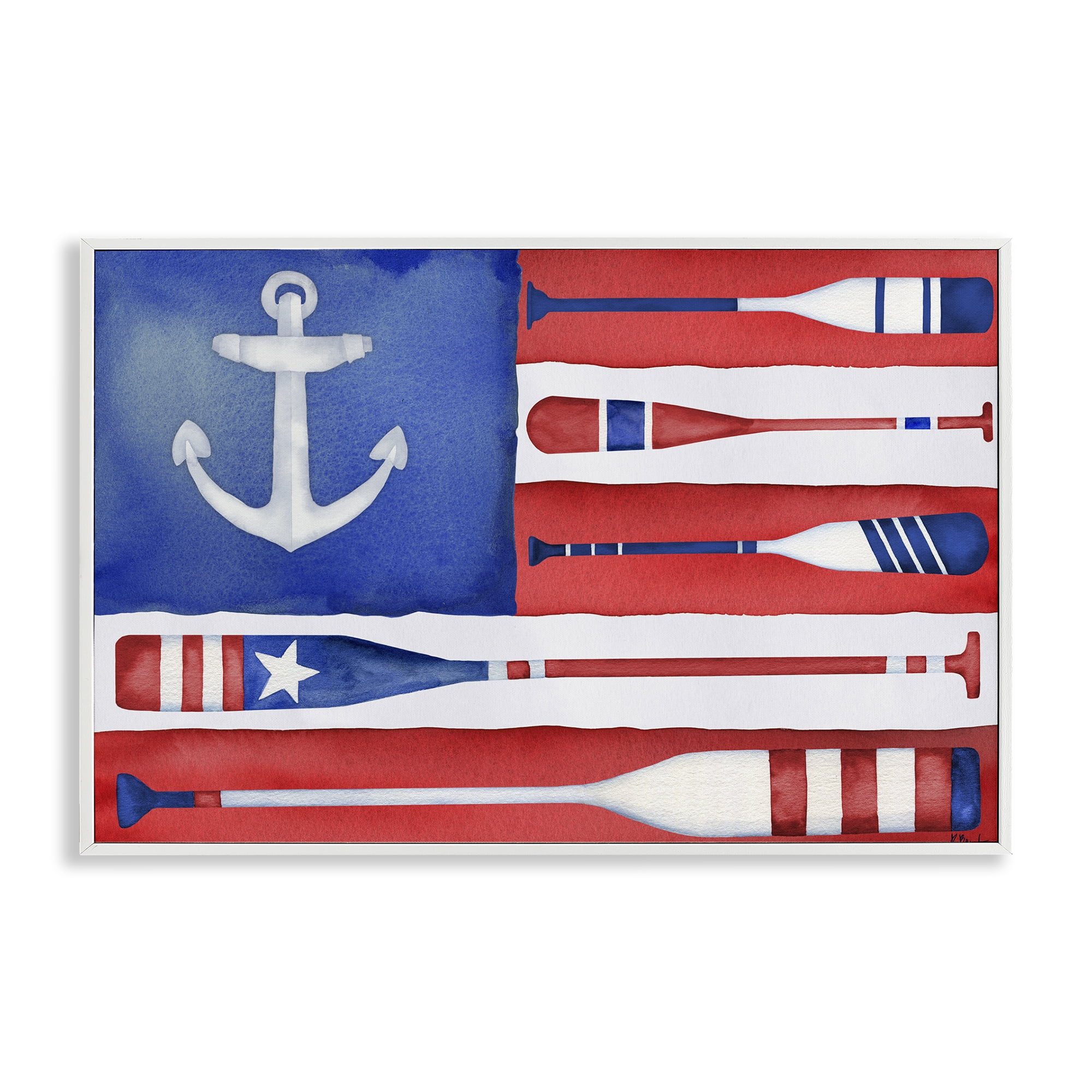 Stupell Industries Patriotic Oar Flag Patriotic Painting White Framed Art Print Wall Art, 24 x 16