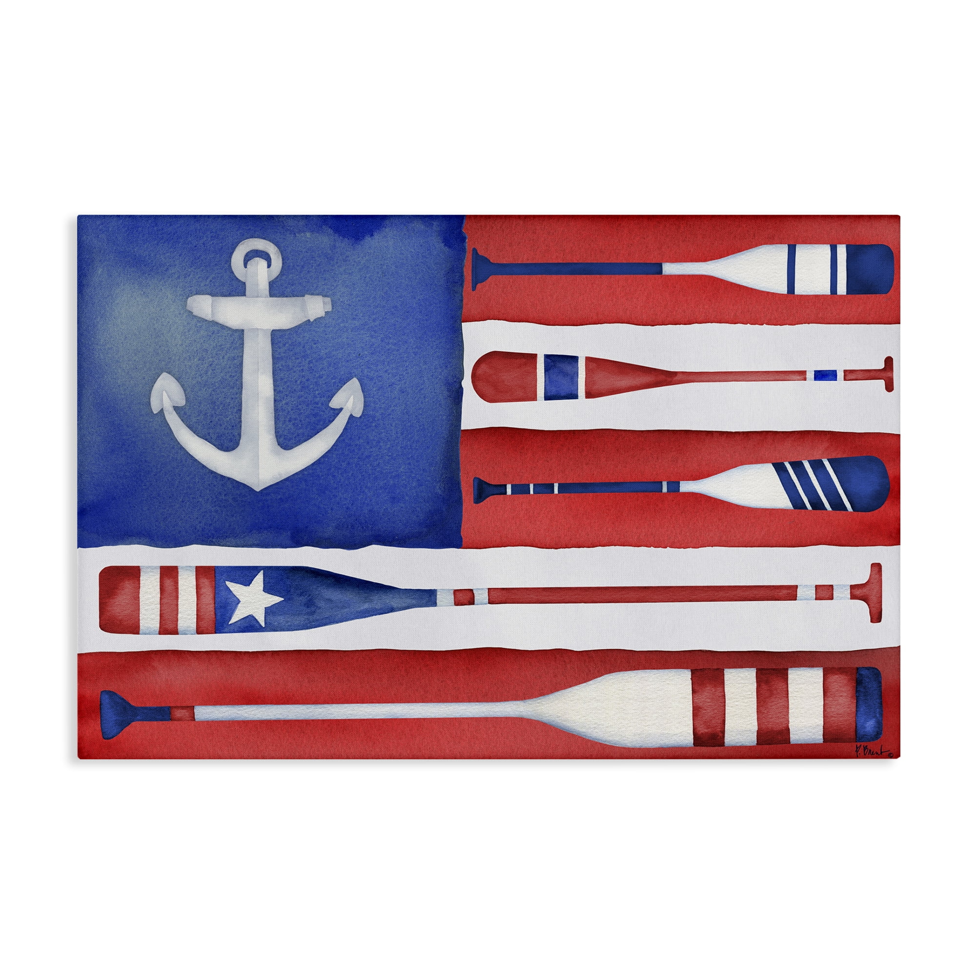 Stupell Industries Patriotic Oar Flag Patriotic Painting Wrapped Canvas Art Print Wall Art, 24 x 16