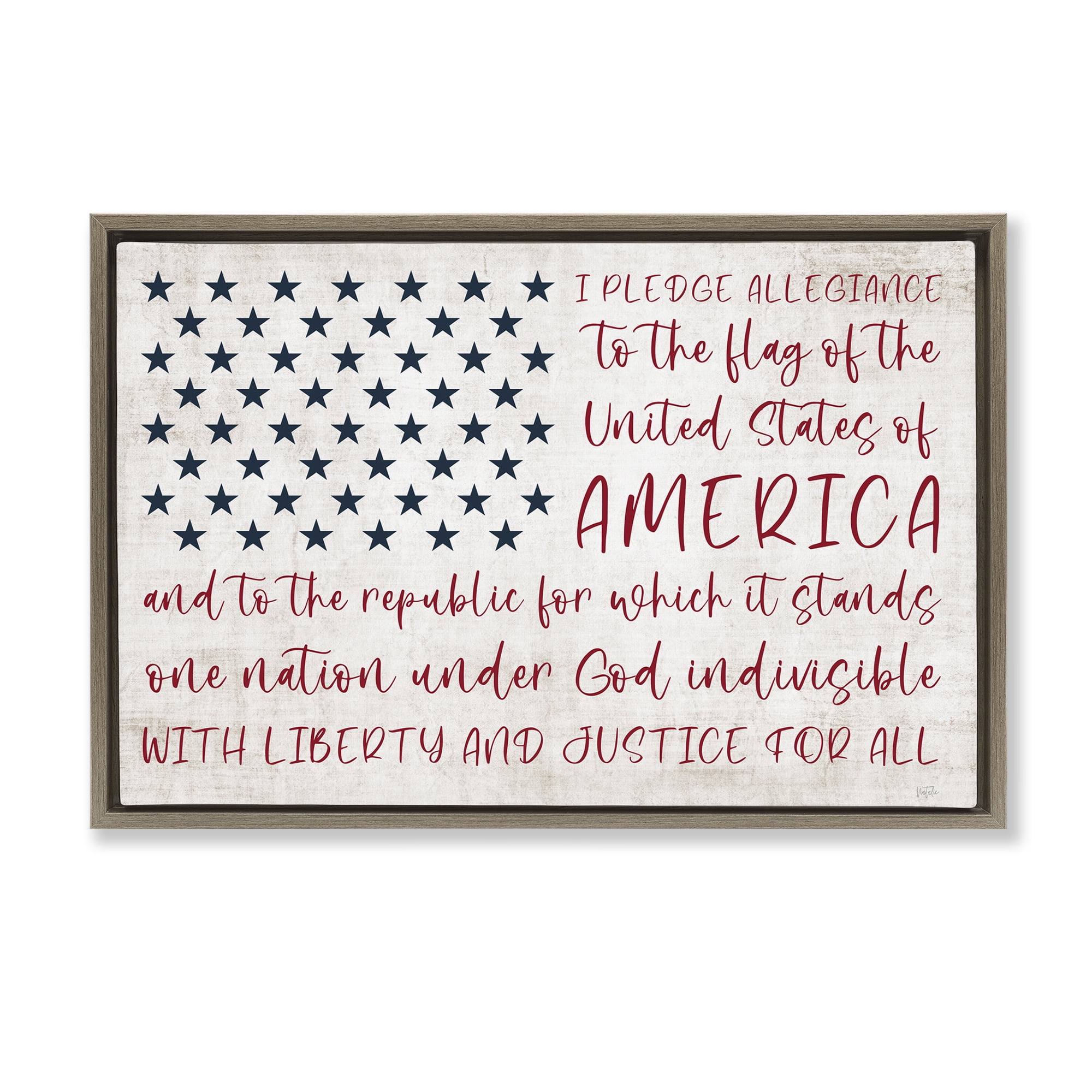 Stupell Industries Patriotic Pledge of Allegiance Patriotic Painting Brown Floater Framed Canvas Art Print Wall Art, 25 x 17